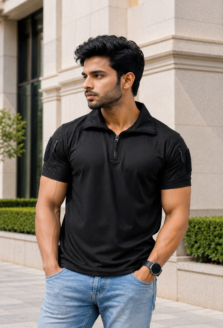 Half Sleeves Z Black Sports T-Shirts