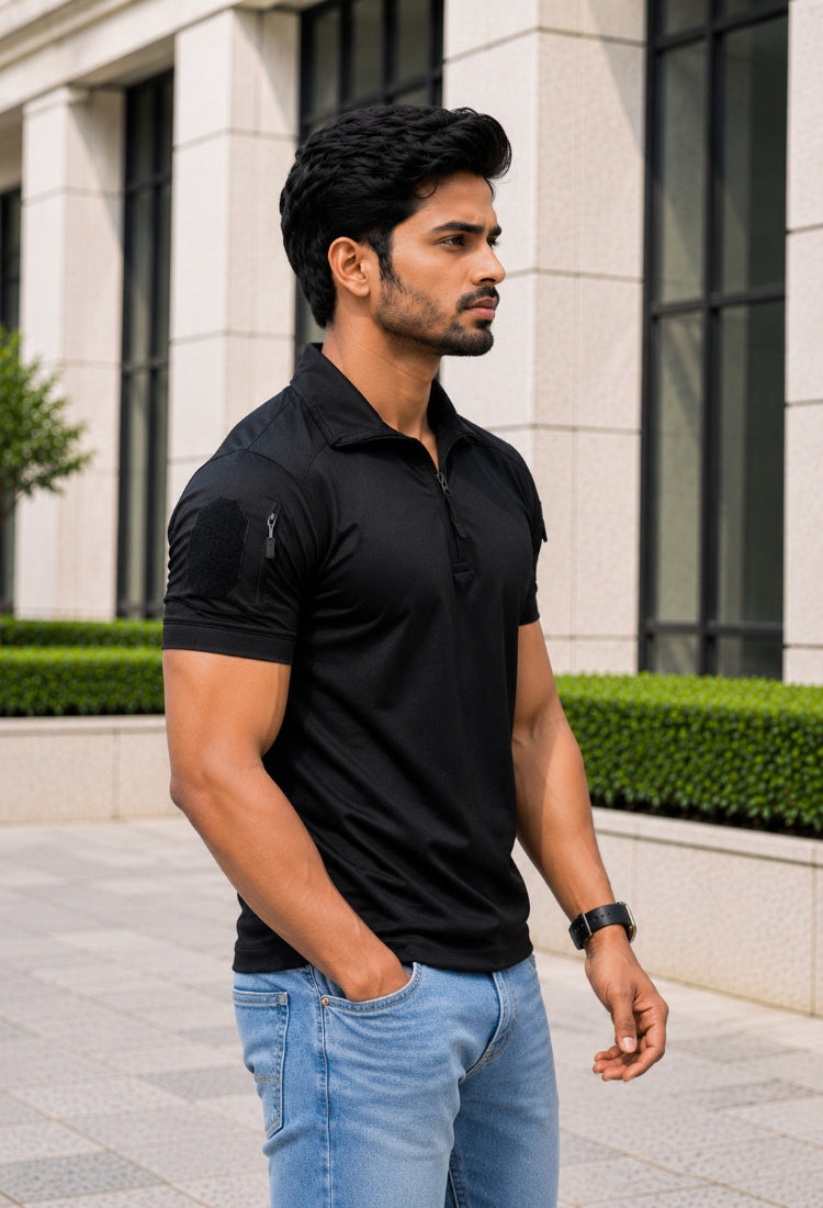 Half Sleeves Z Black Sports T-Shirts