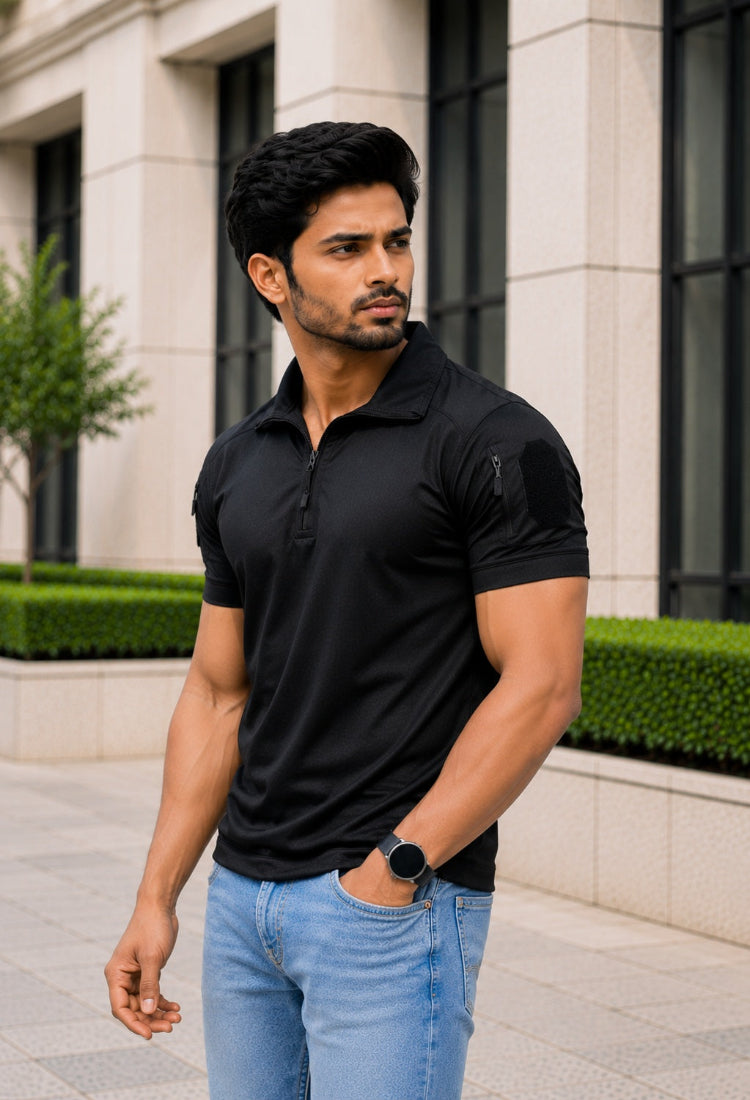 Half Sleeves Z Black Sports T-Shirts
