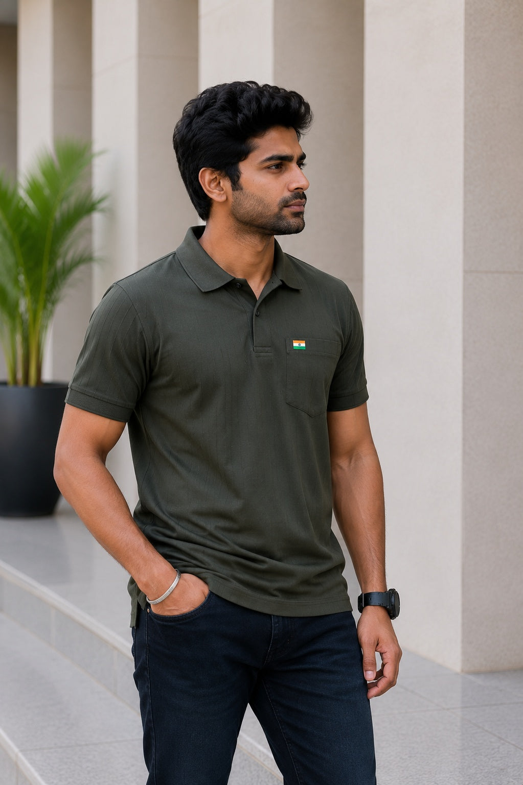 Premium Olive Half Sleeve Polo T-Shirt