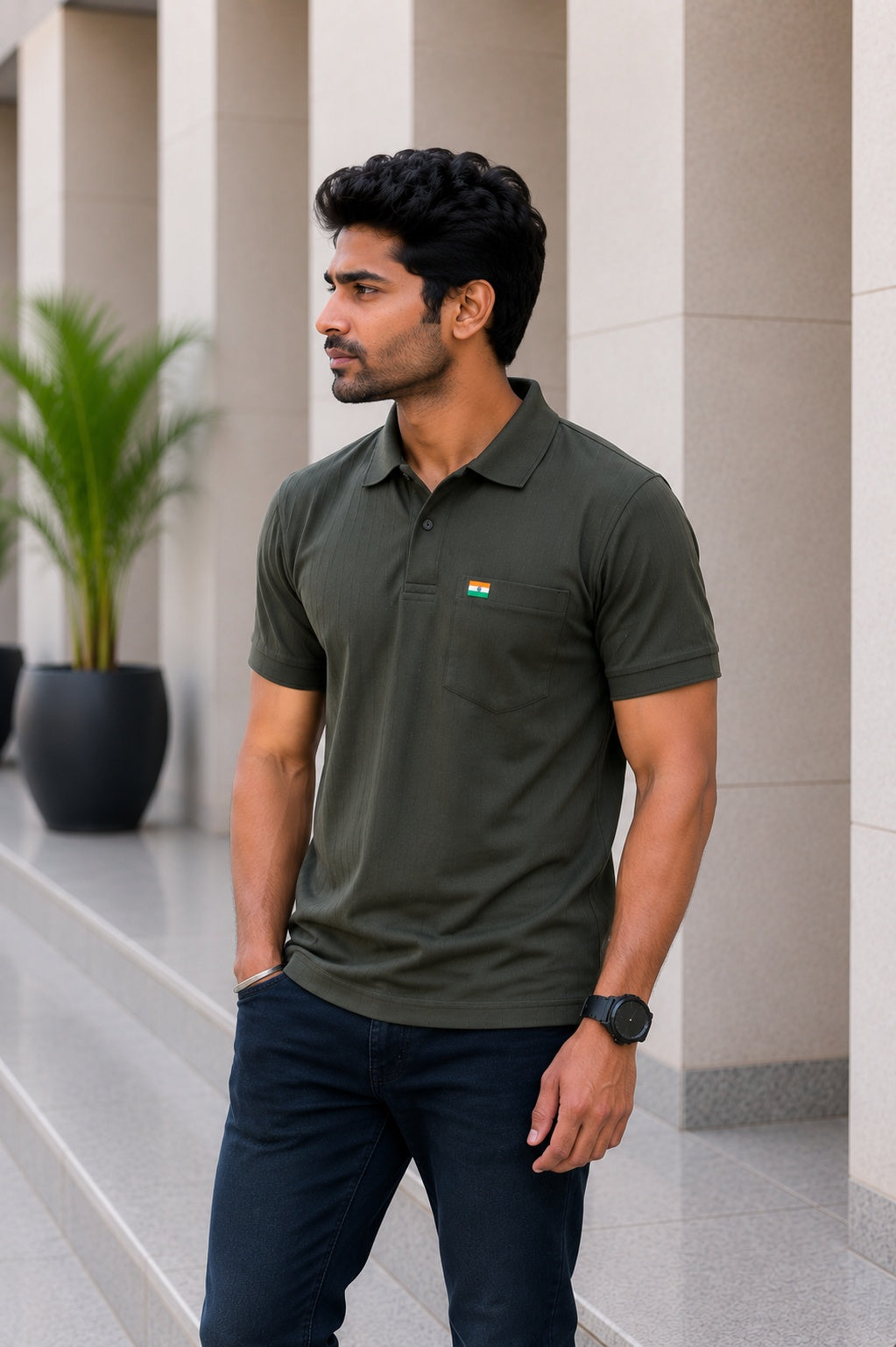 Premium Olive Half Sleeve Polo T-Shirt