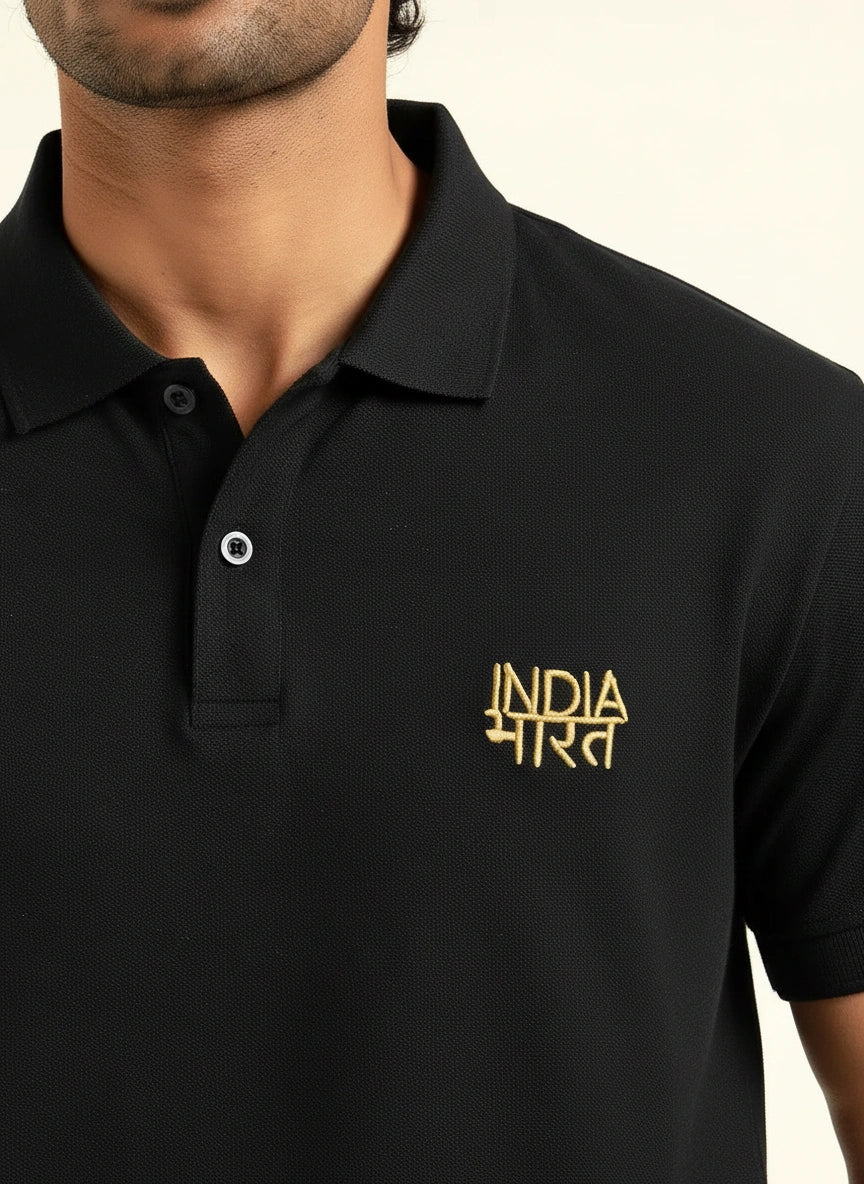 India Bharat Premium Black Polo T-Shirt