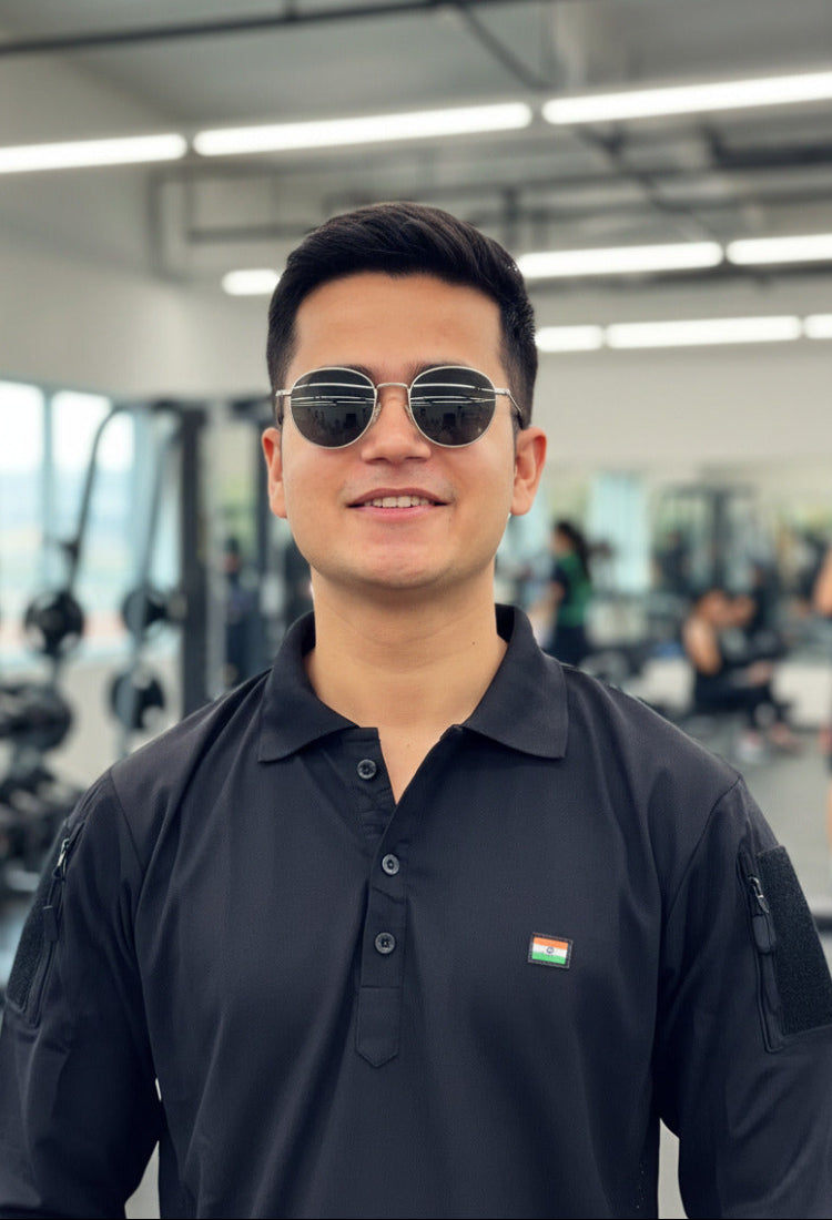 Black Mattee Full Sleeve T-shirt with Indian Flag