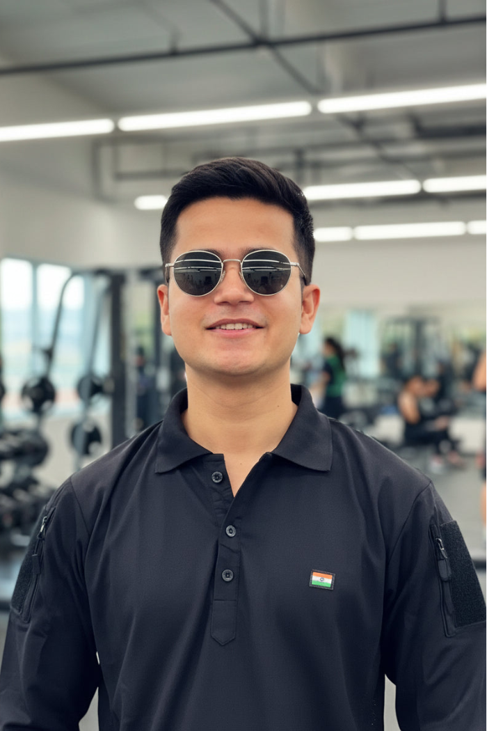 Black Mattee Full Sleeve T-shirt with Indian Flag