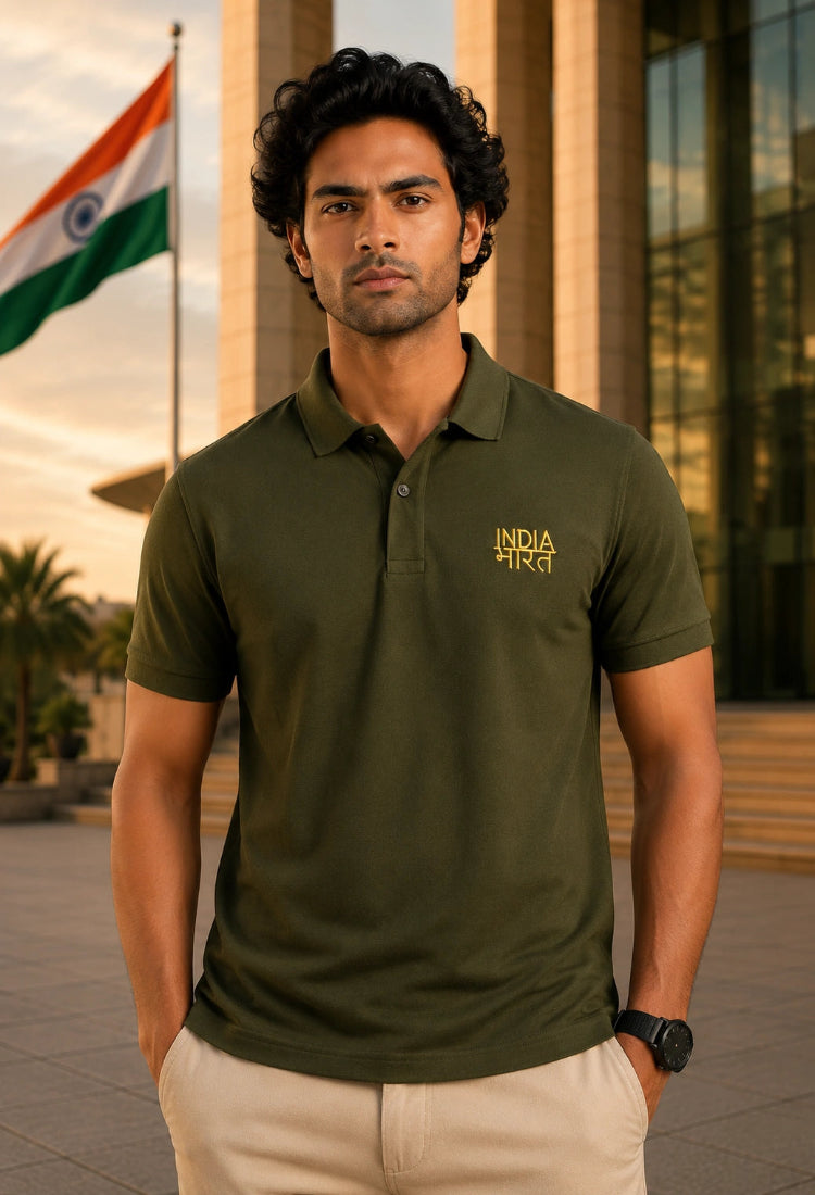 India Bharat Premium Olive Polo T-Shirt