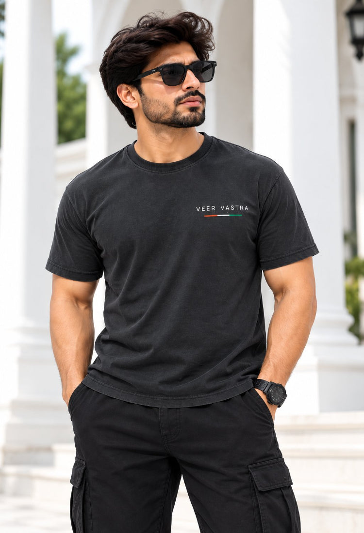 Bharat Acid Wash Black T-Shirt