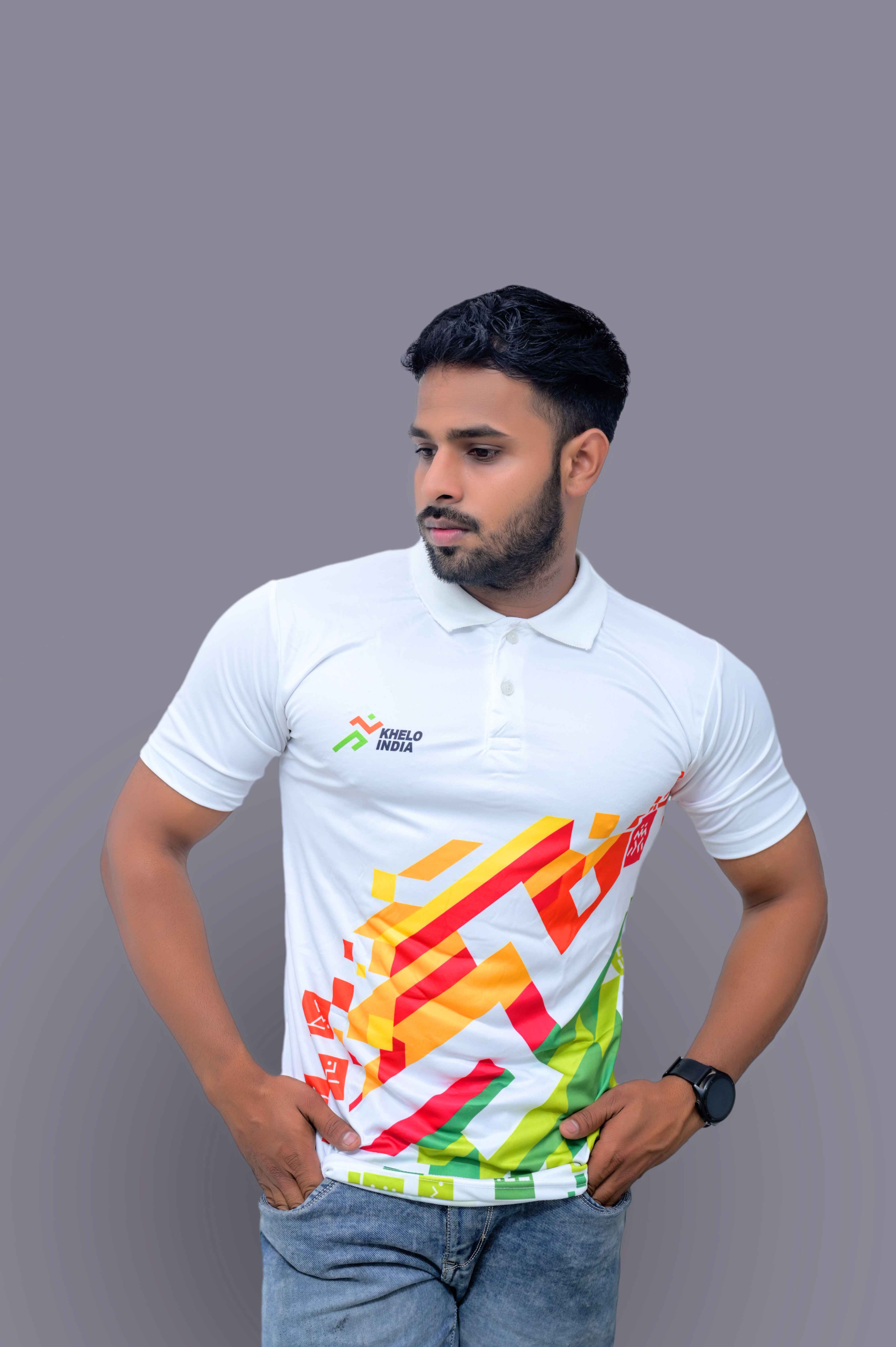 KHELO INDIA White Sports T-Shirts