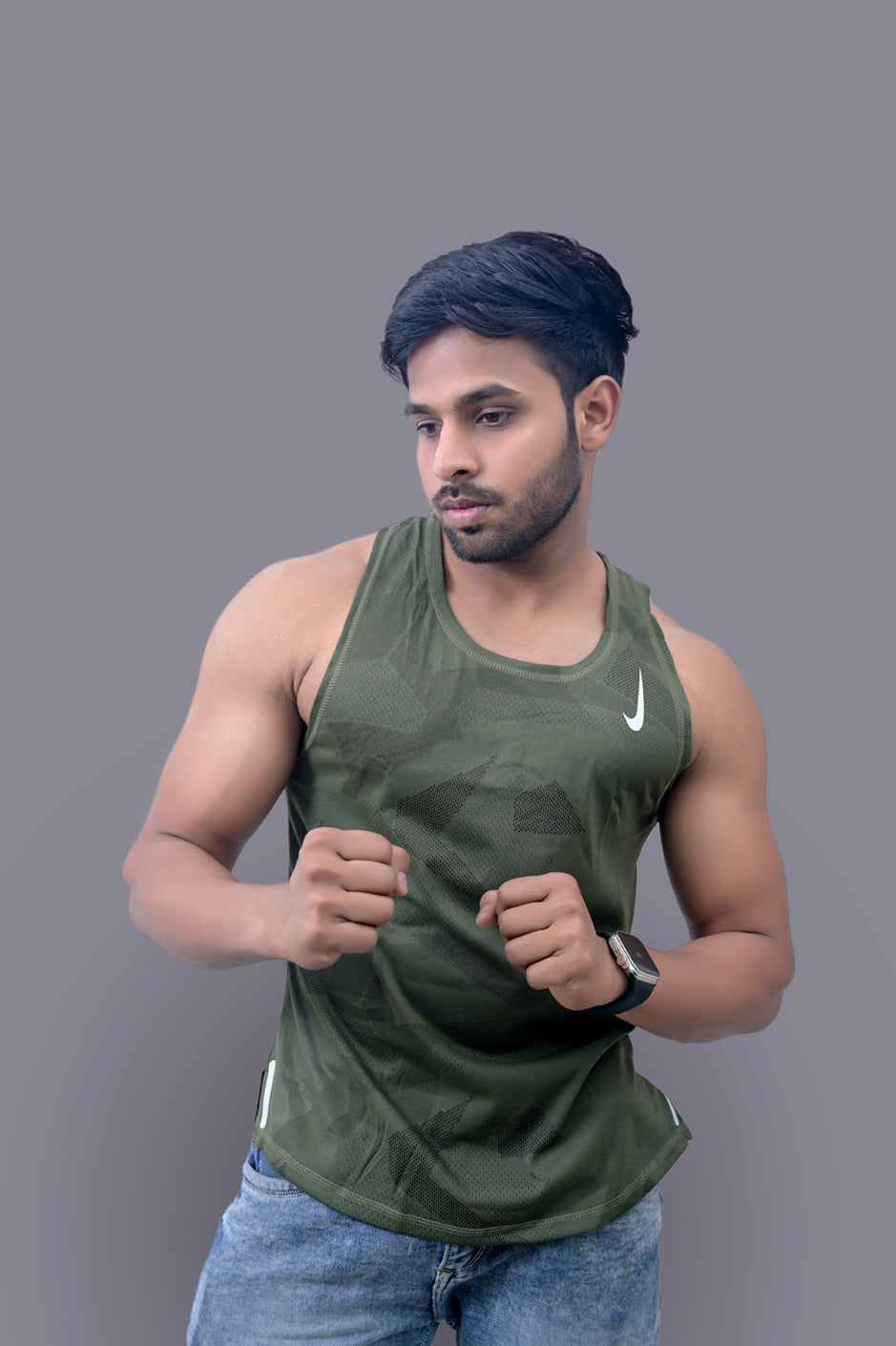 Olive Laser Gym Fitness and Sports Sando Vest