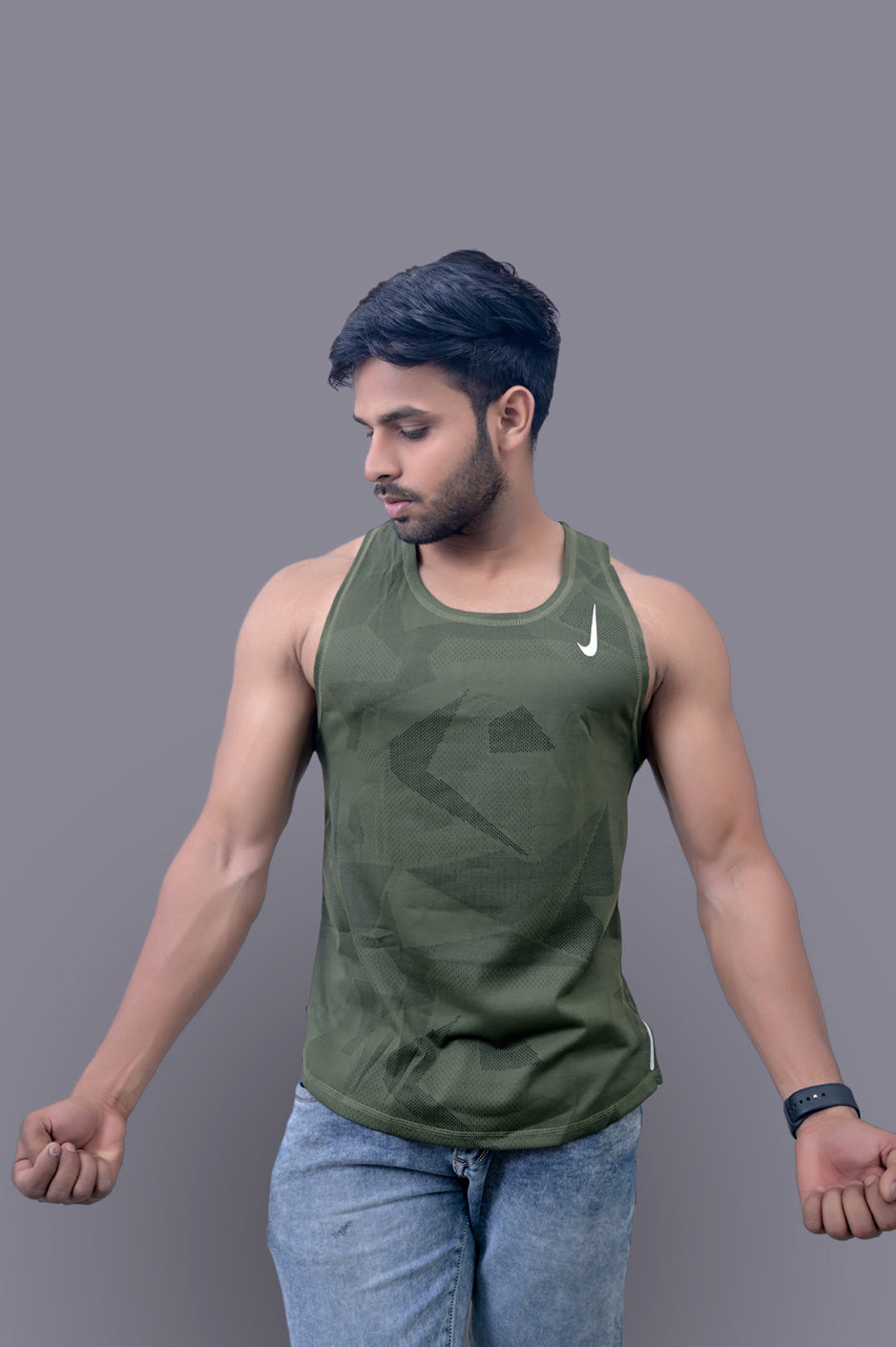 Olive Laser Gym Fitness and Sports Sando Vest