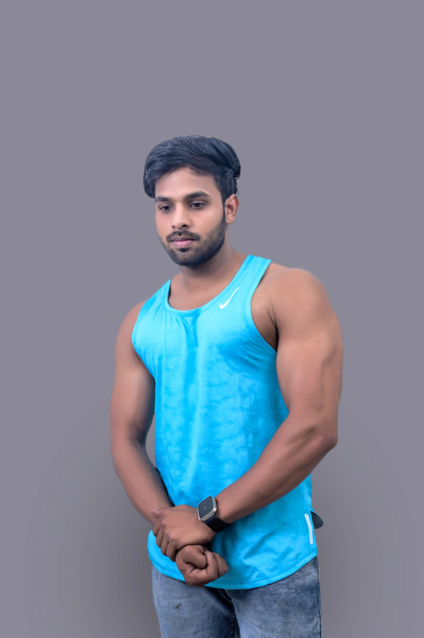 Sky Blue Laser Gym Fitness and Sports Sando Vest