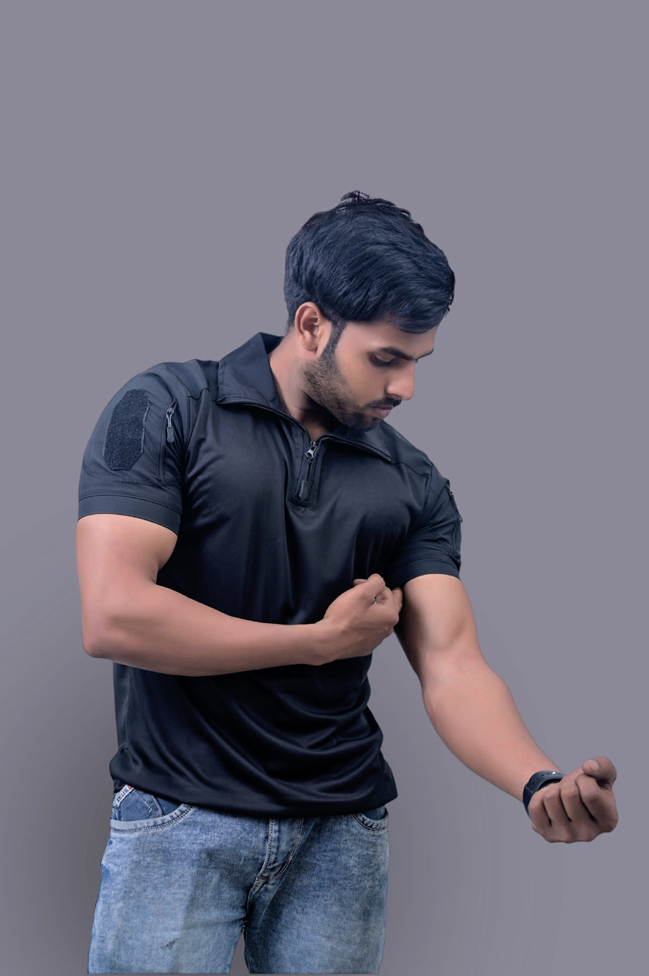 Half Sleeves Z Black Sports T-Shirts