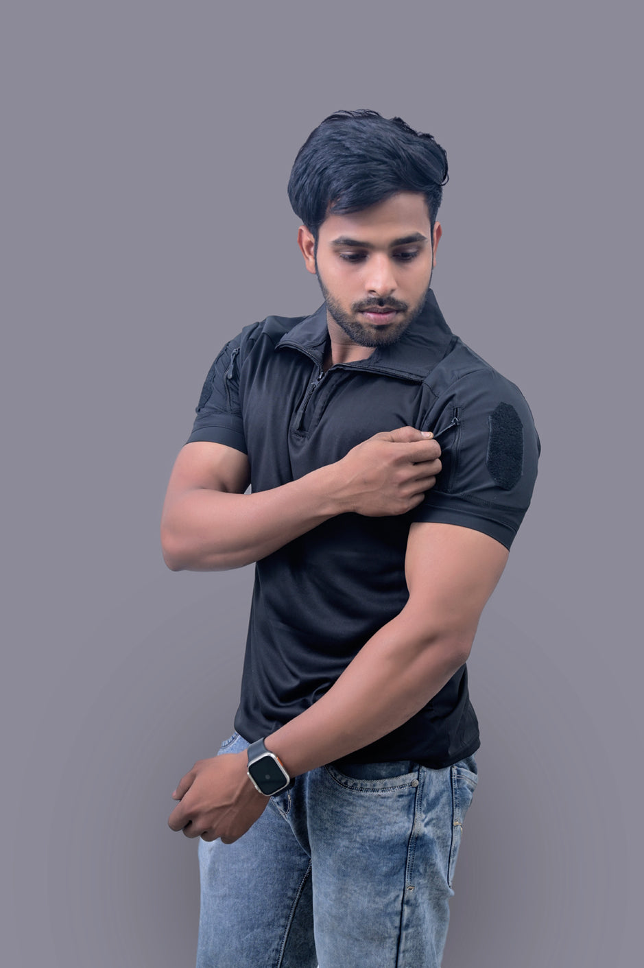 Half Sleeves Z Black Sports T-Shirts