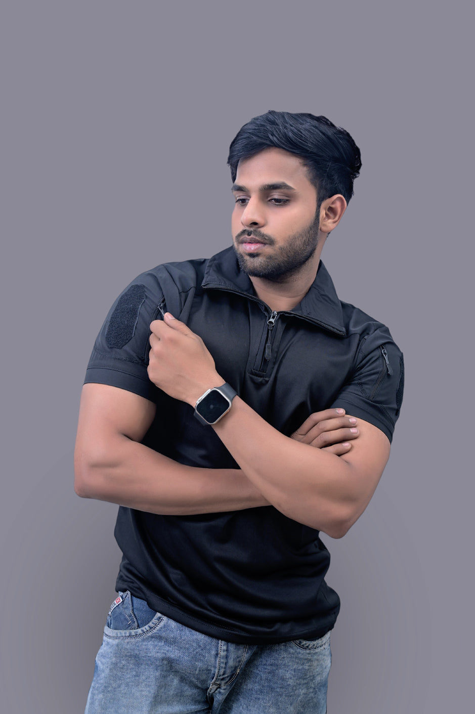 Half Sleeves Z Black Sports T-Shirts