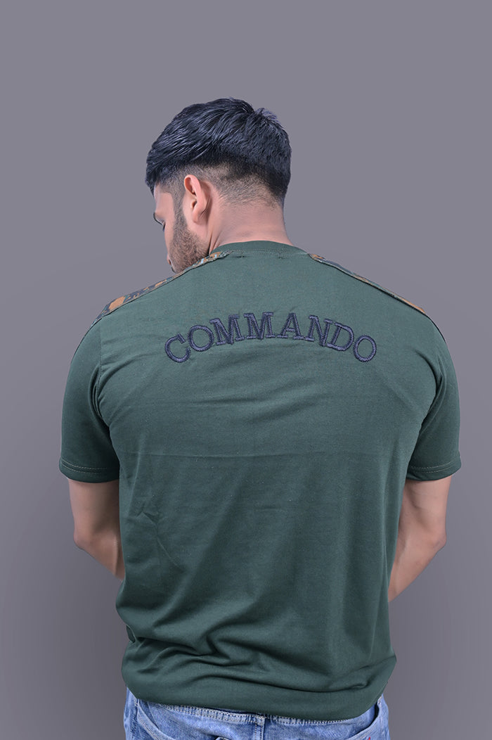 COMMANDO Half Sleeve Green Cotton T-Shirt