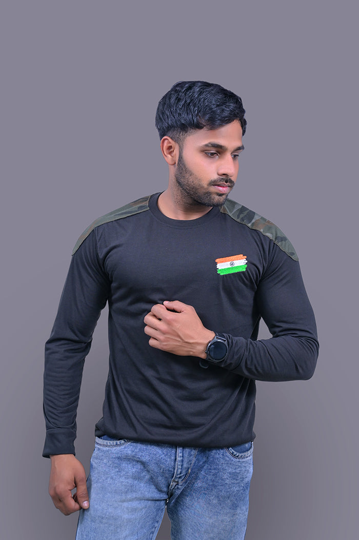 COMMANDO Full Sleeve Black Cotton T-Shirt