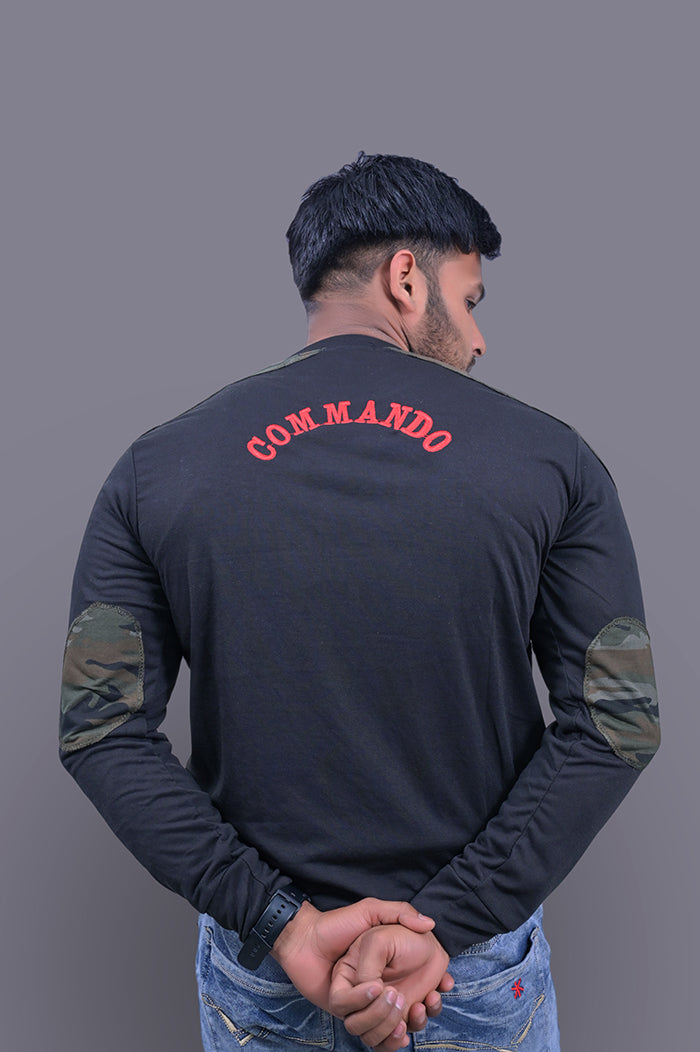COMMANDO Full Sleeve Black Cotton T-Shirt