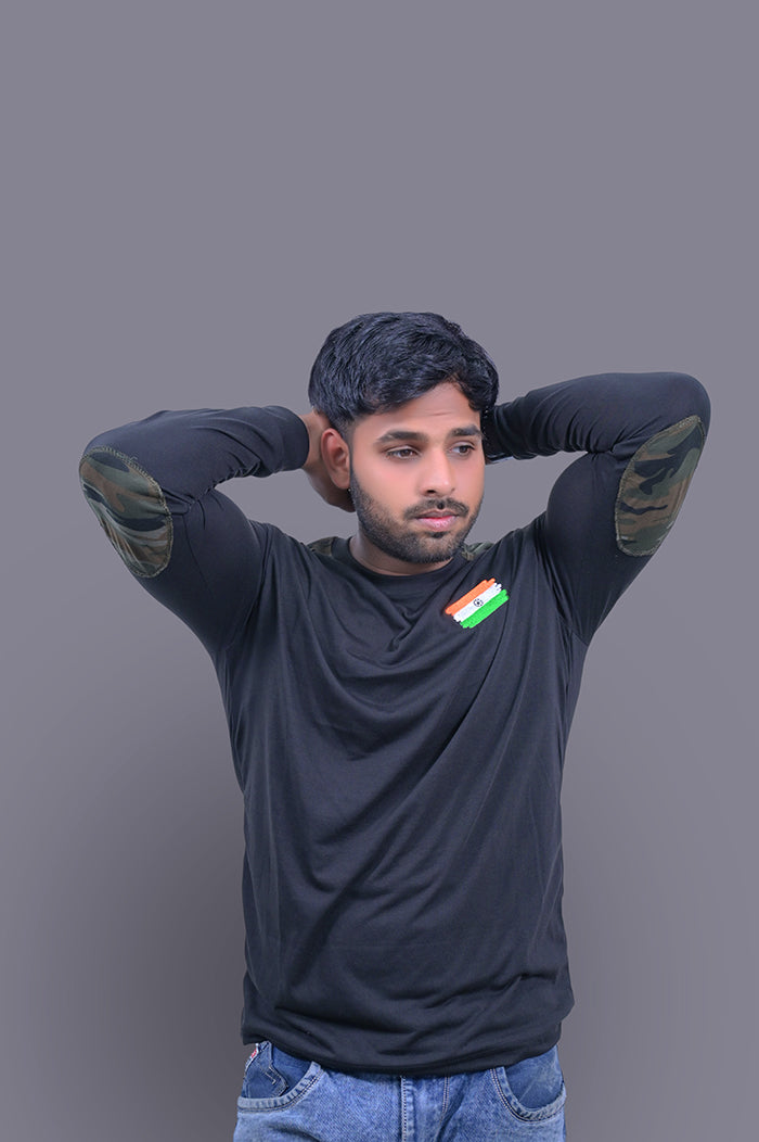 COMMANDO Full Sleeve Black Cotton T-Shirt