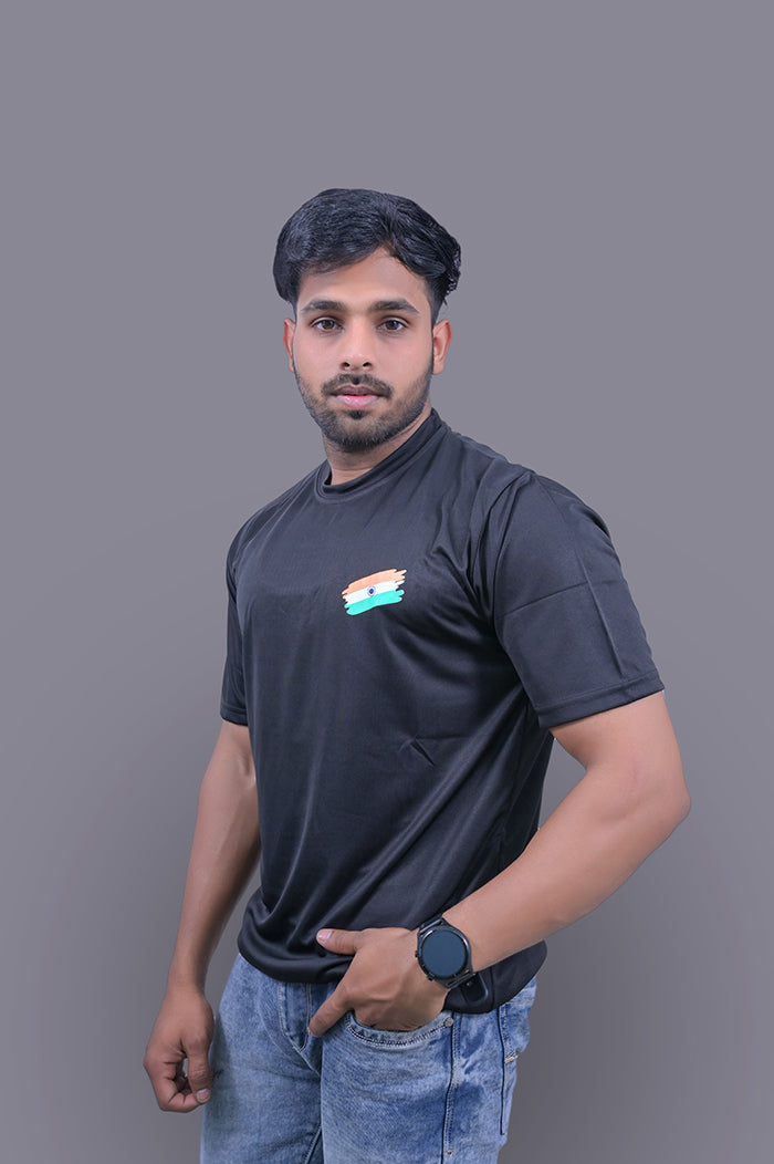 COMMANDO Half Sleeve Black Sports T-Shirt