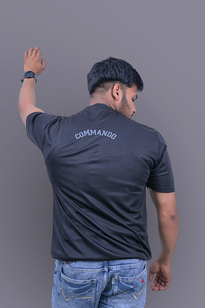 COMMANDO Half Sleeve Black Sports T-Shirt