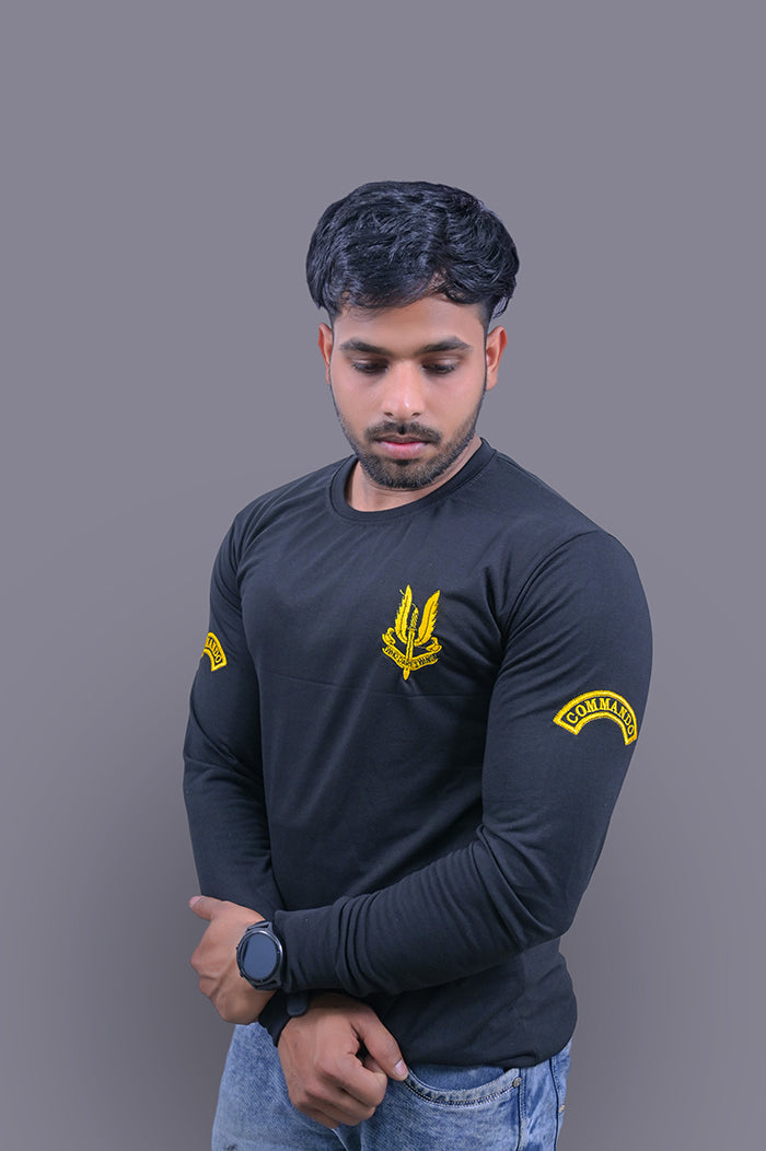 Special Force Full Sleeve Black Cotton T-Shirt