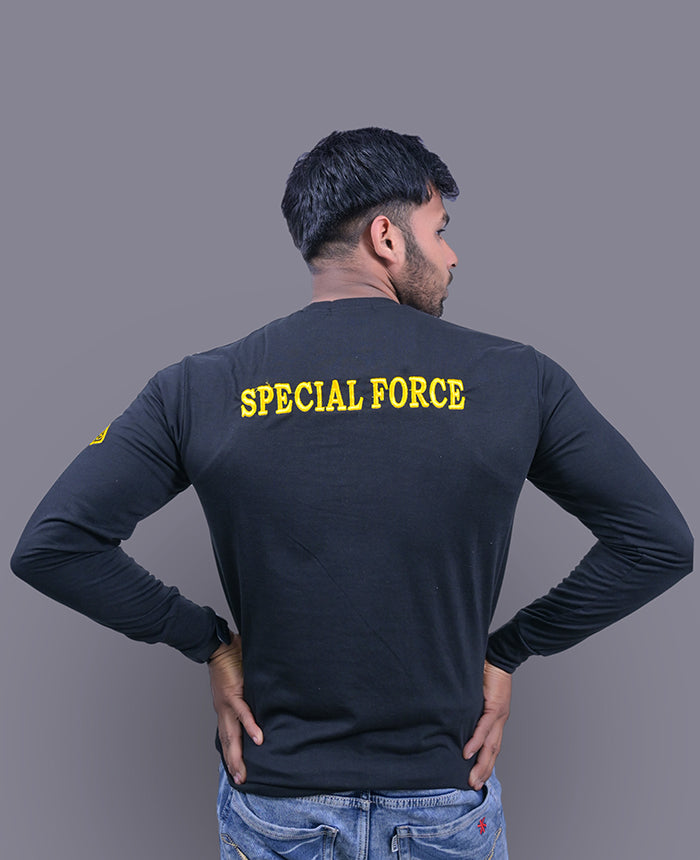 Special Force Full Sleeve Black Cotton T-Shirt