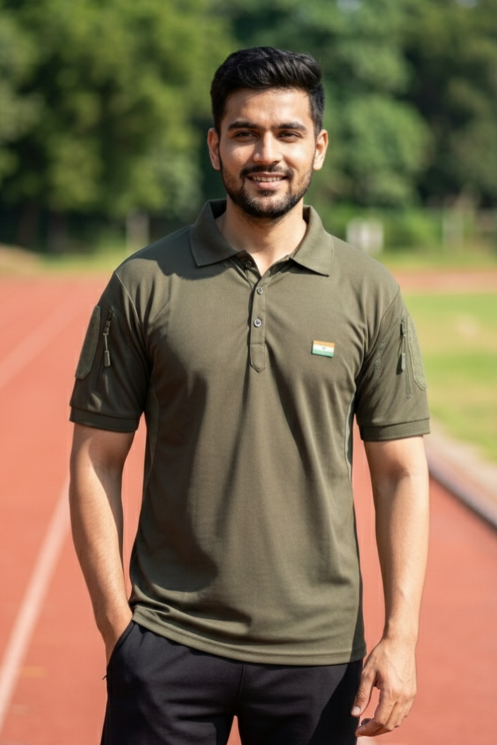 Indian Flag Half Sleeve Khakhi Mattee T-Shirt