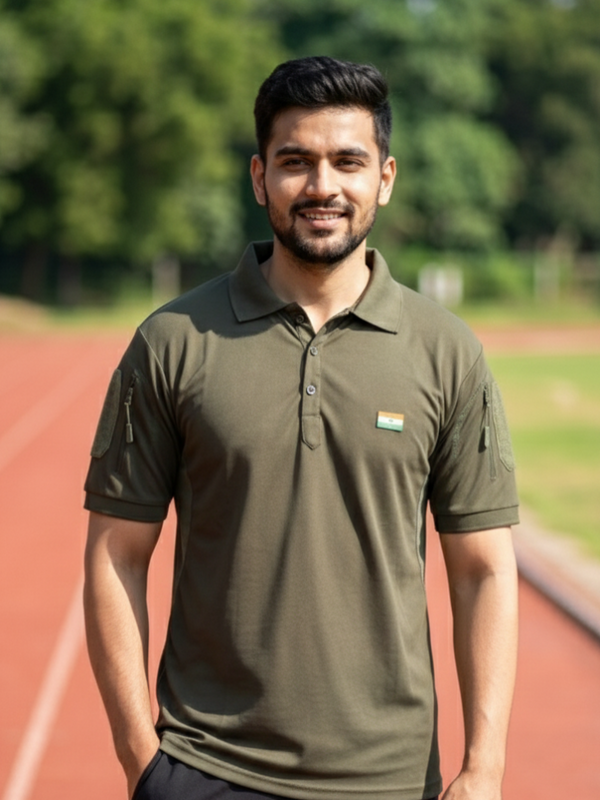 Indian Flag Half Sleeve Khakhi Mattee T-Shirt