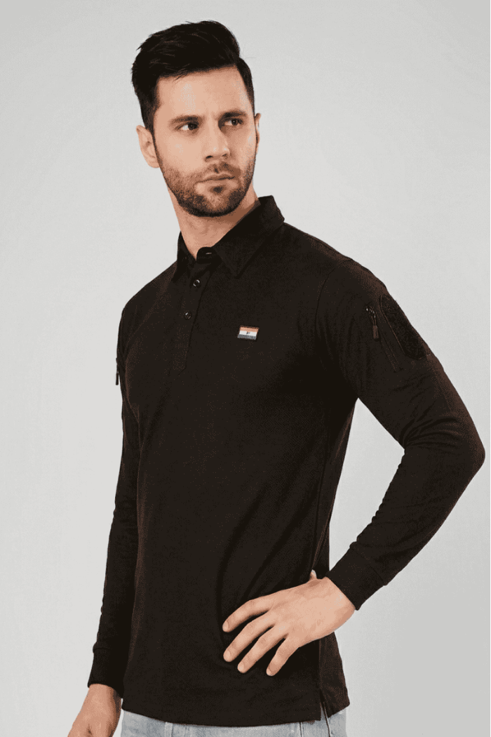 Black Mattee Full Sleeve T-shirt with Indian Flag