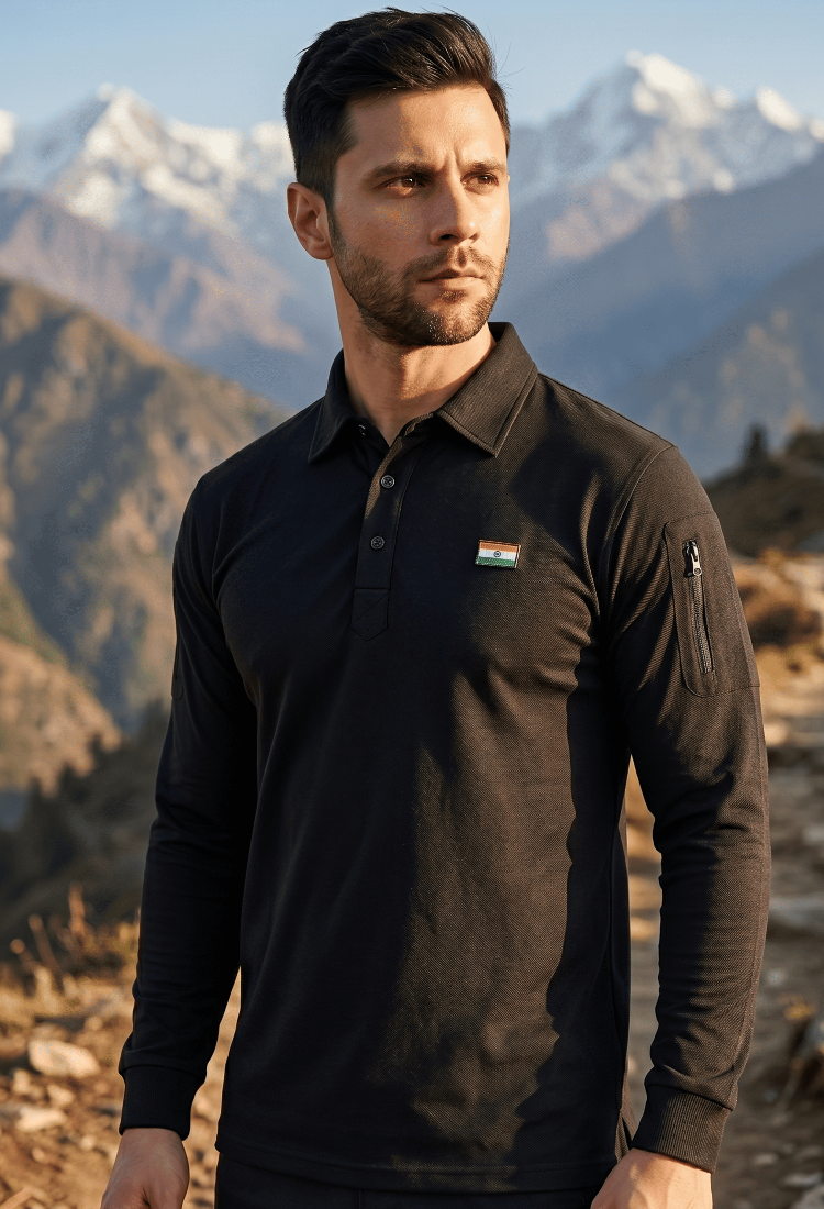 Black Mattee Full Sleeve T-shirt with Indian Flag