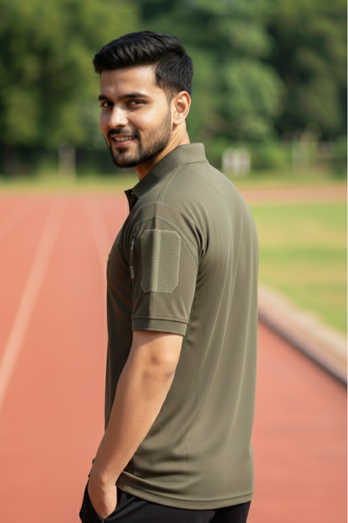 Indian Flag Half Sleeve Khakhi Mattee T-Shirt