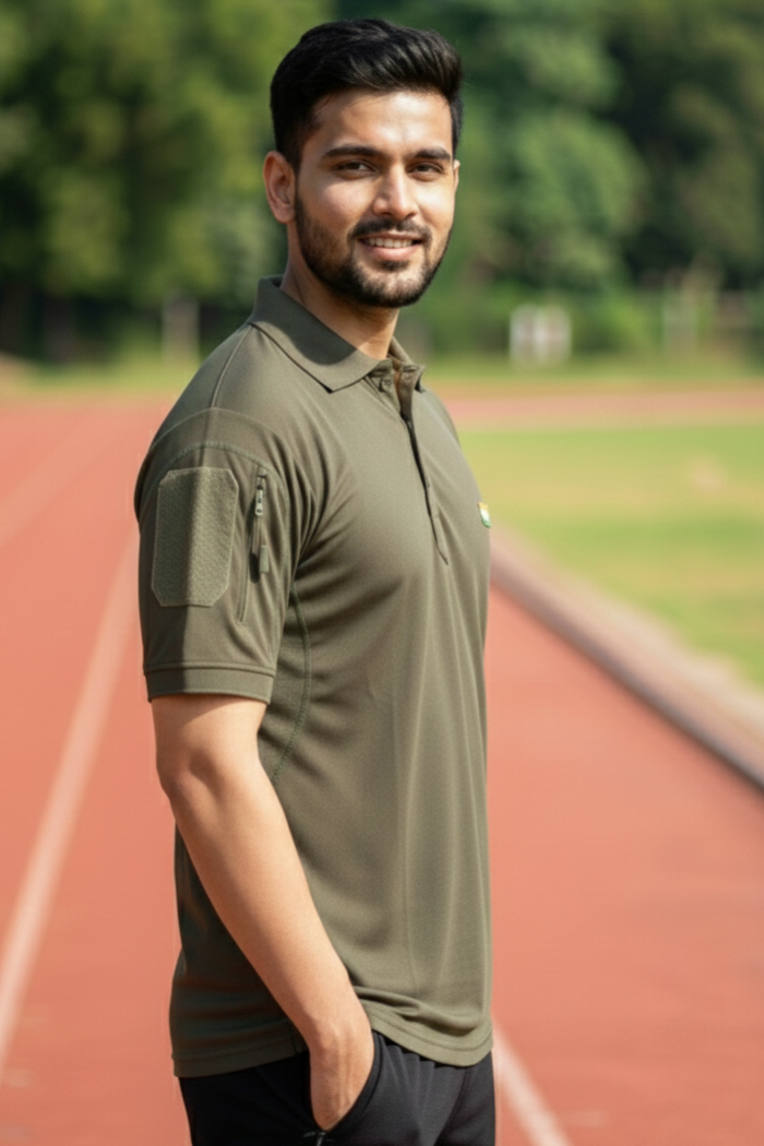 Indian Flag Half Sleeve Khakhi Mattee T-Shirt