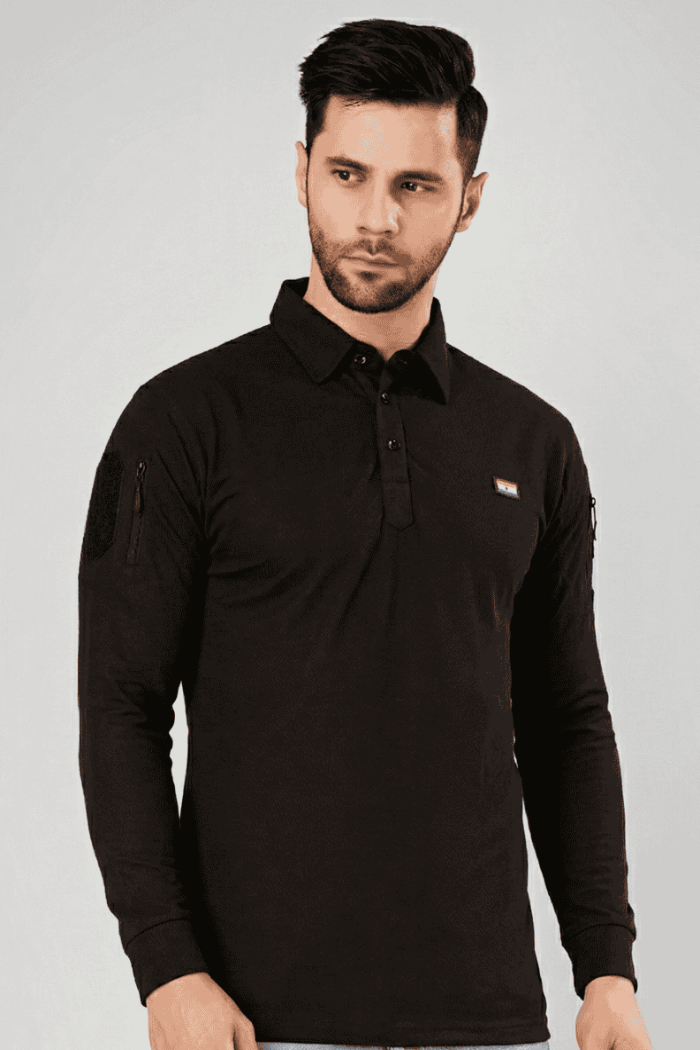 Black Mattee Full Sleeve T-shirt with Indian Flag