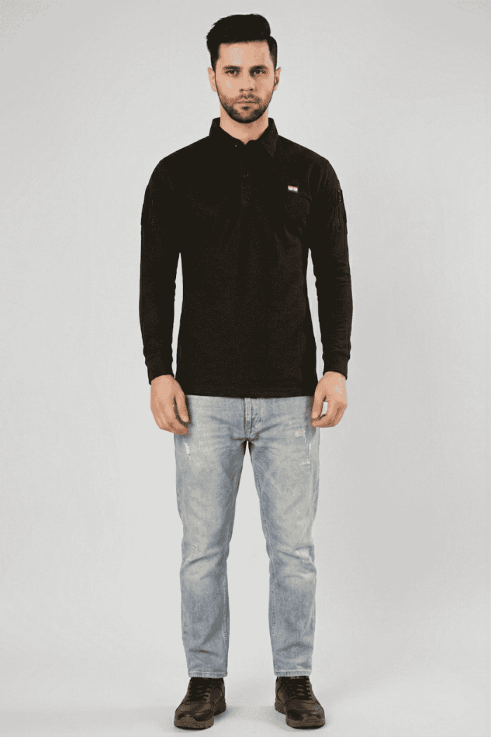 Black Mattee Full Sleeve T-shirt with Indian Flag