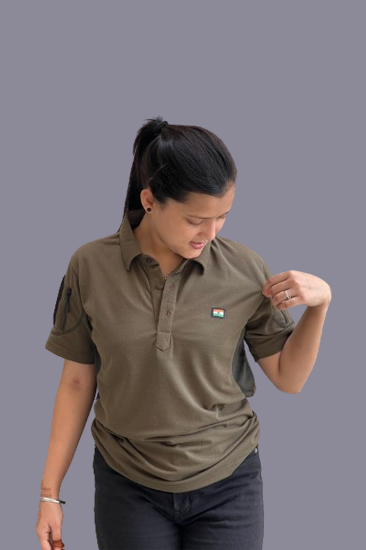 Indian Flag Half Sleeve Khakhi Mattee T-Shirt for Women