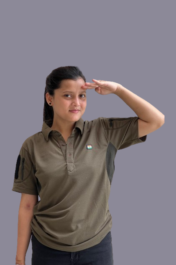 Indian Flag Half Sleeve Khakhi Mattee T-Shirt for Women