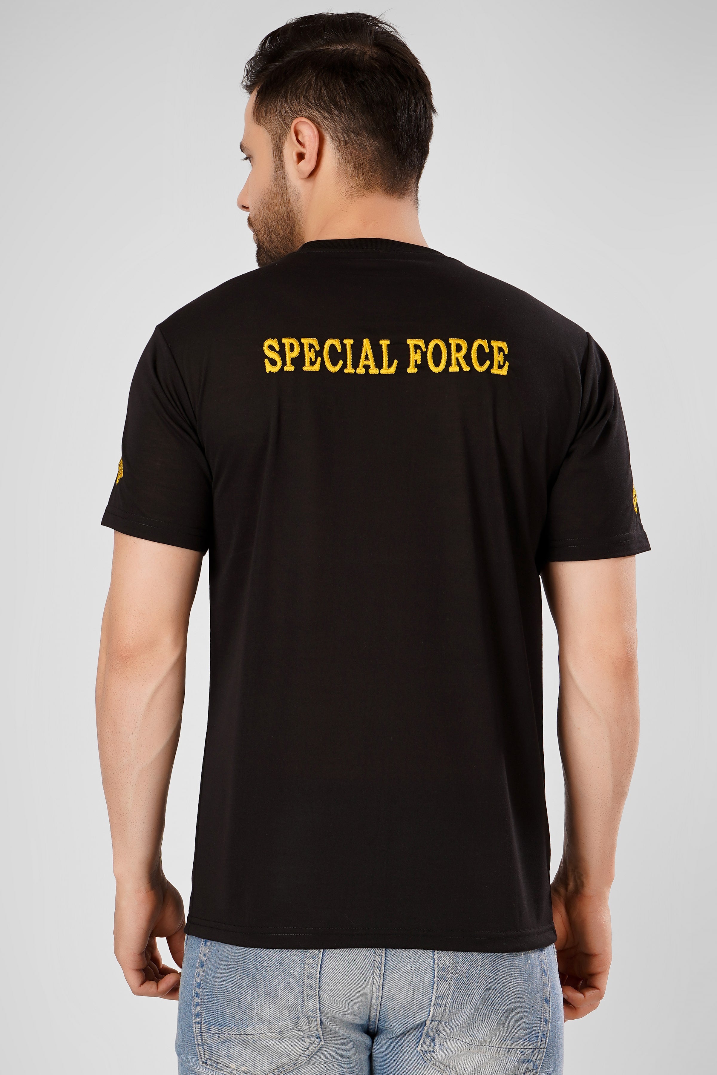 Special Force Half Sleeve Black Cotton T-Shirt