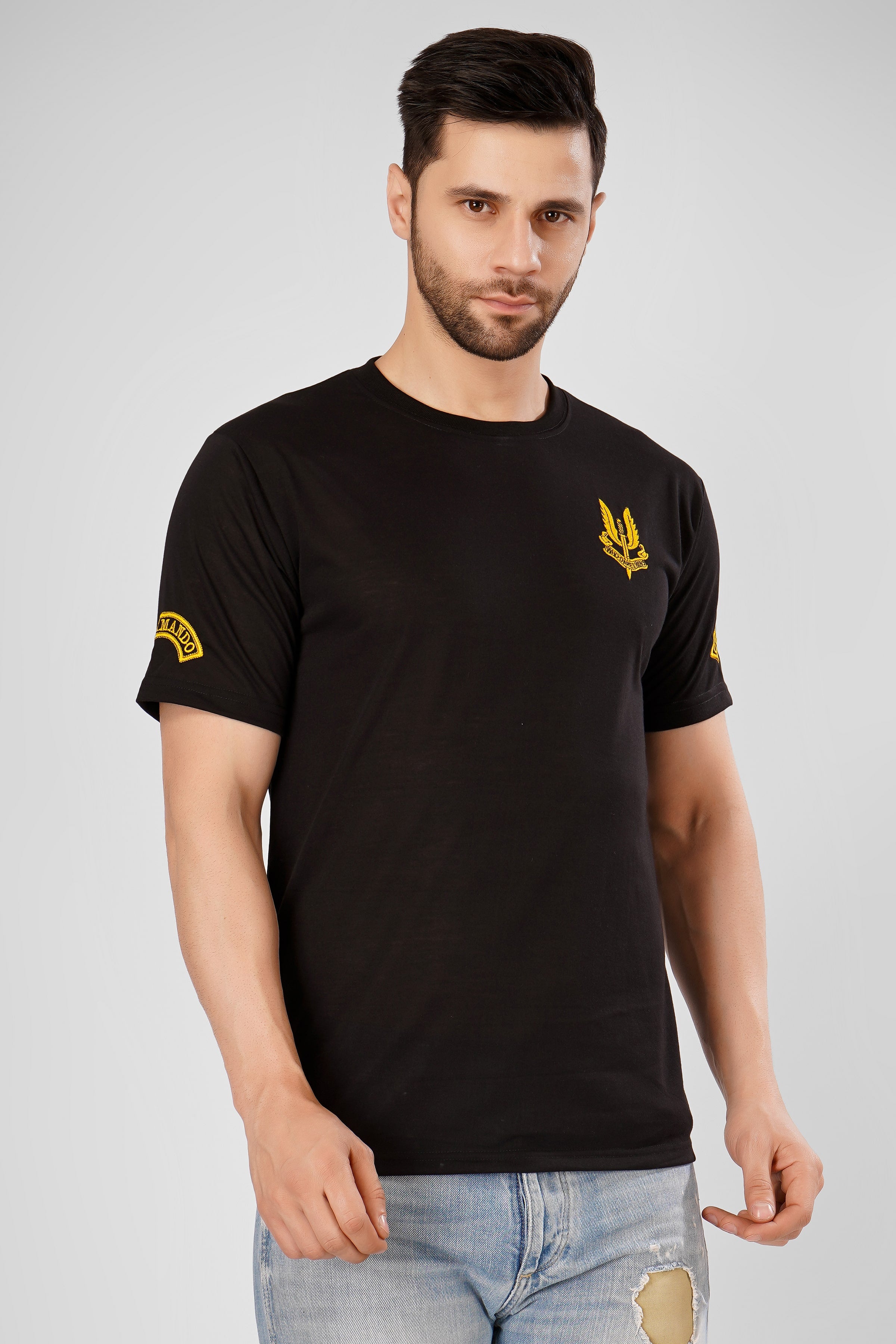 Special Force Half Sleeve Black Cotton T-Shirt