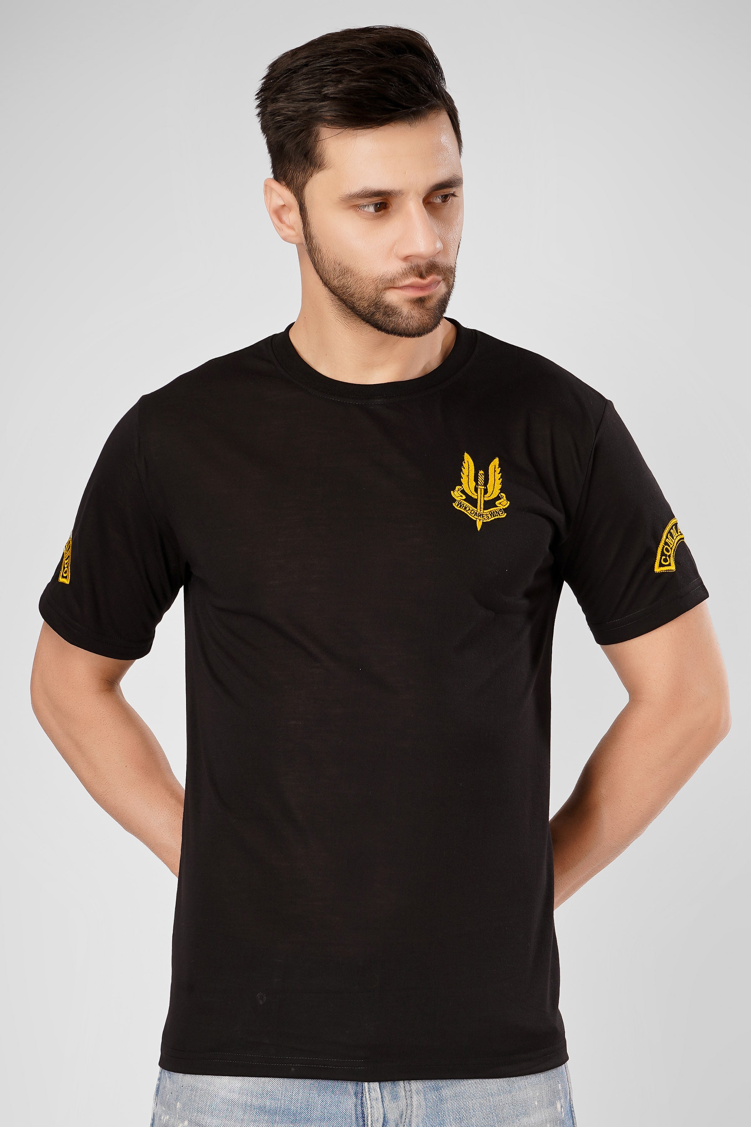 Special Force Half Sleeve Black Cotton T-Shirt