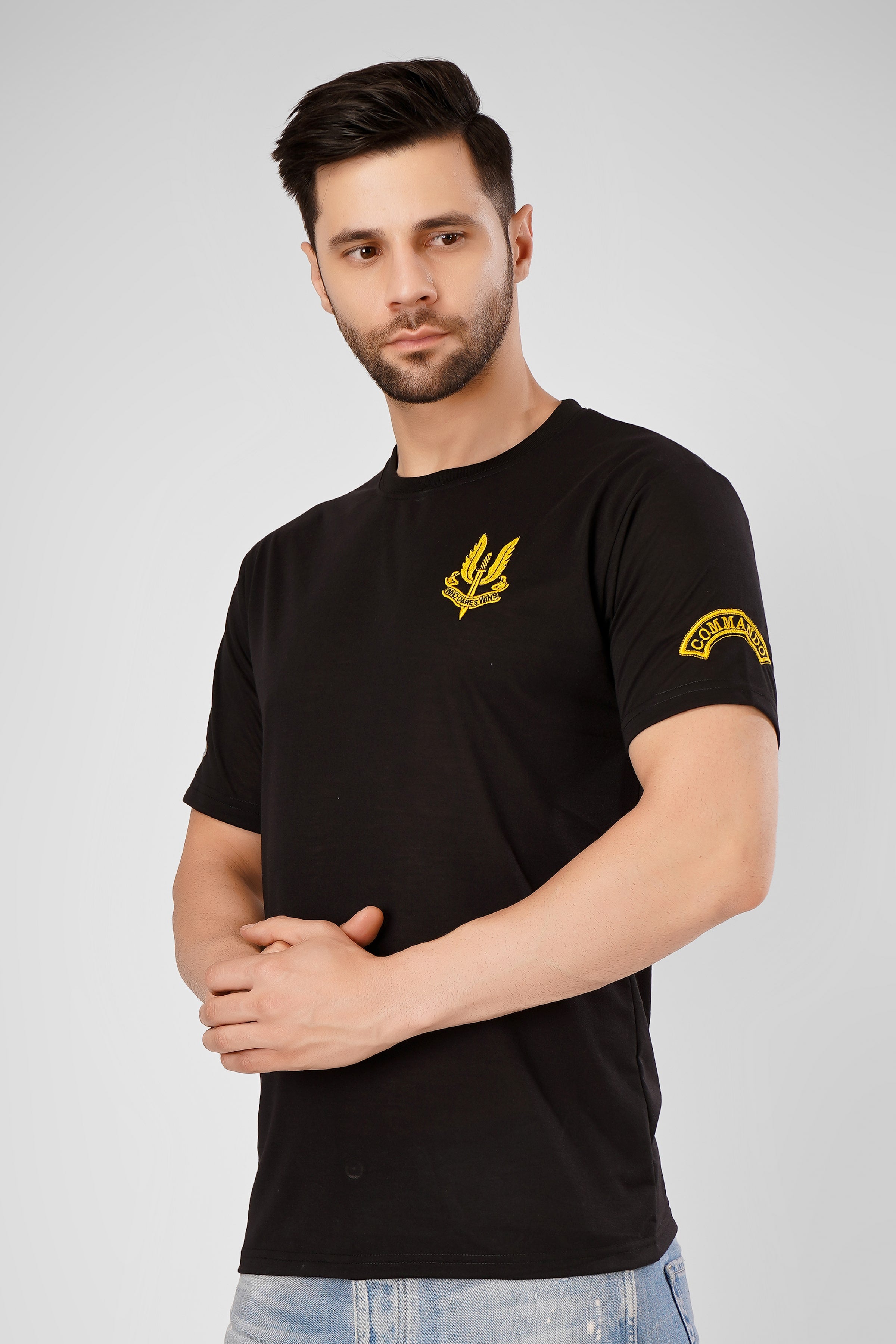 Special Force Half Sleeve Black Cotton T-Shirt