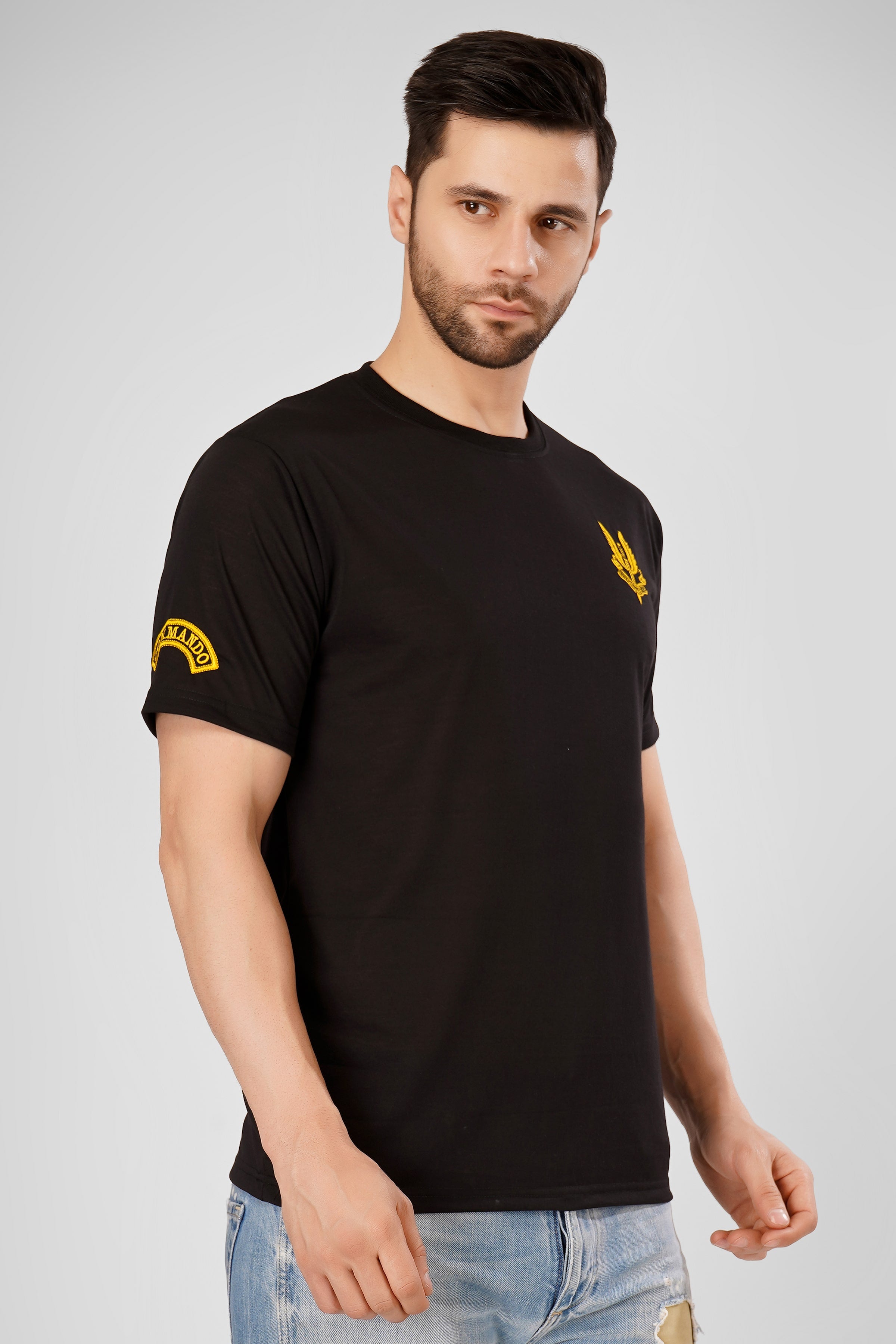 Special Force Half Sleeve Black Cotton T-Shirt