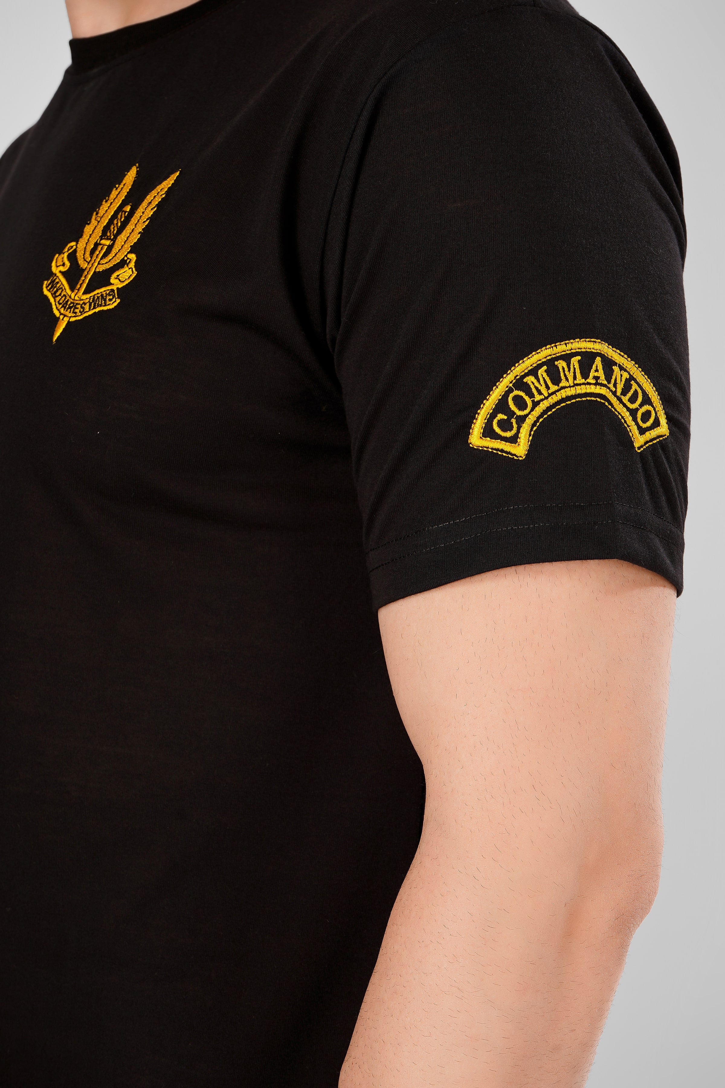 Special Force Half Sleeve Black Cotton T-Shirt