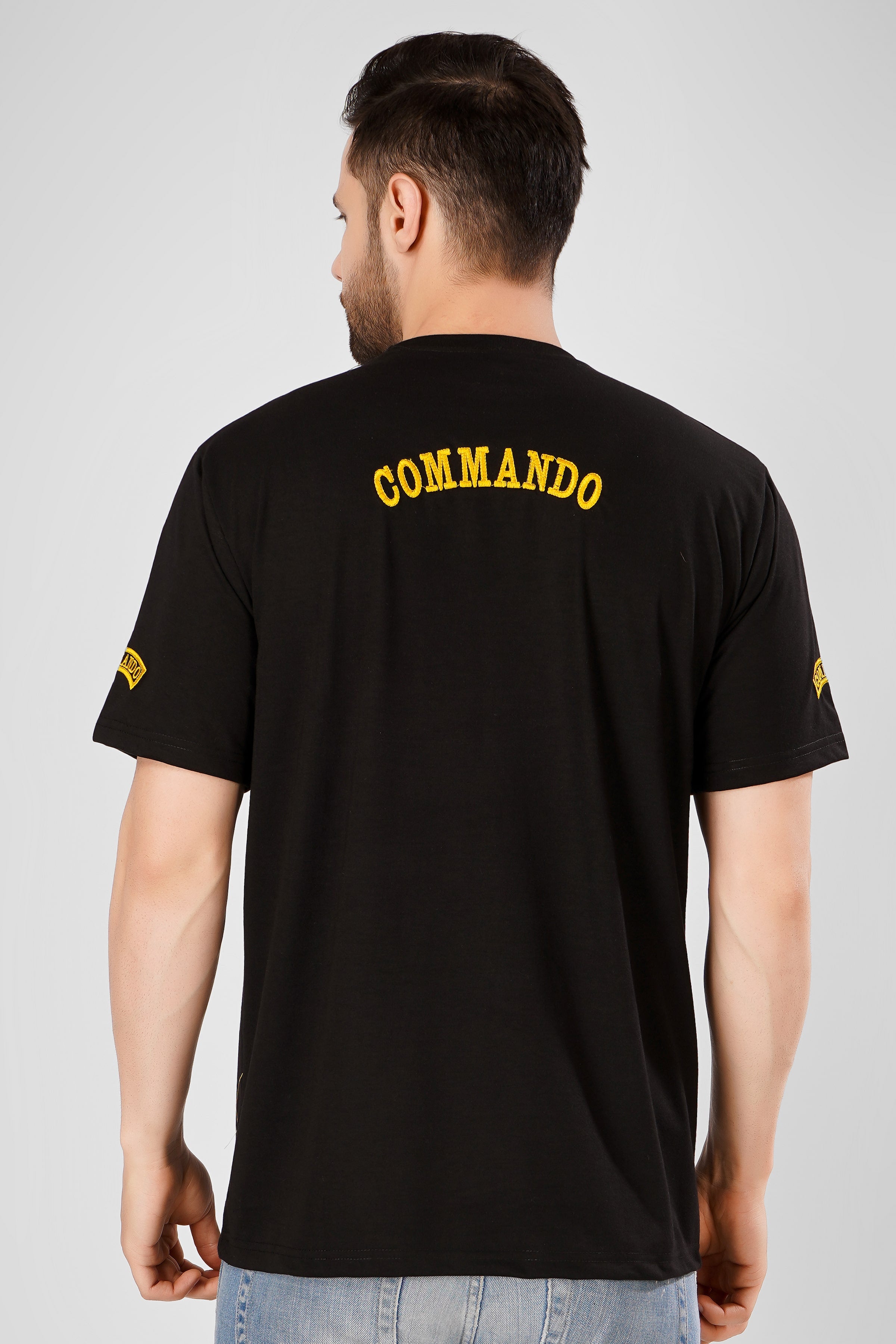 Commando Half Sleeve Black Cotton Tshirt