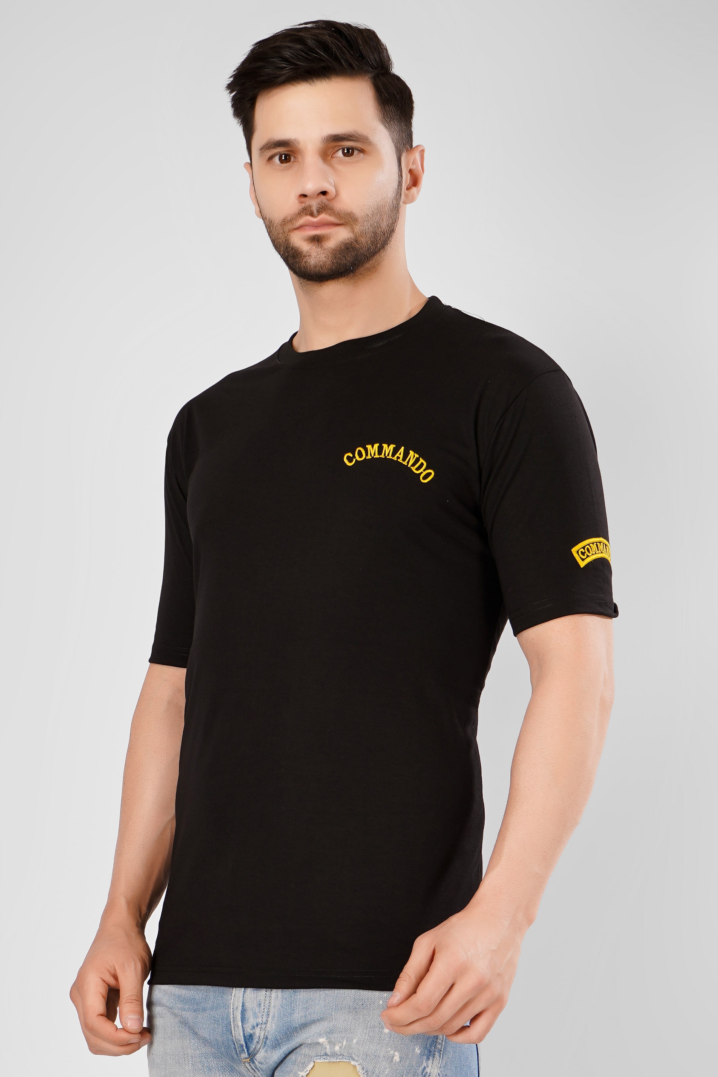 Commando Half Sleeve Black Cotton Tshirt