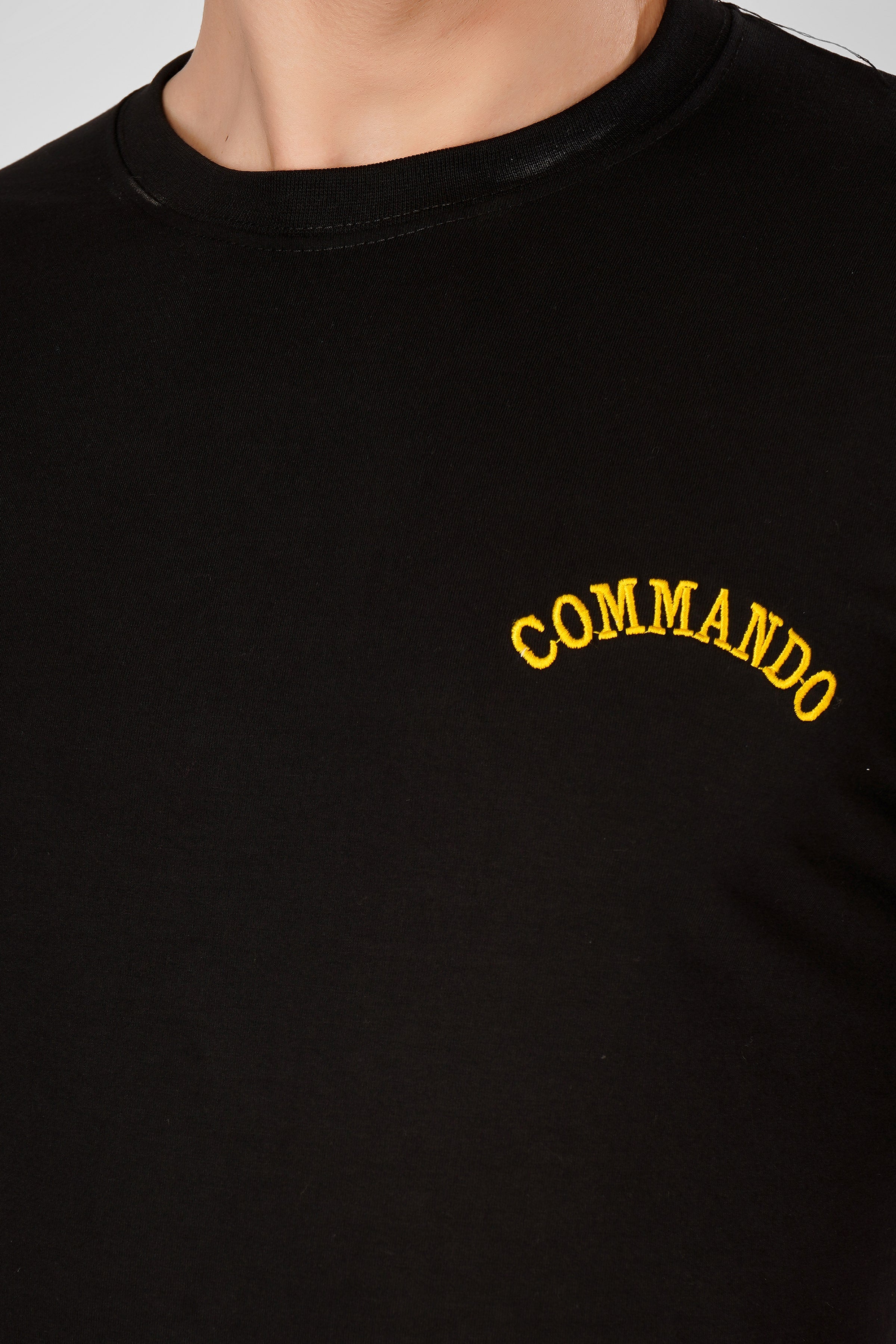Commando Half Sleeve Black Cotton Tshirt