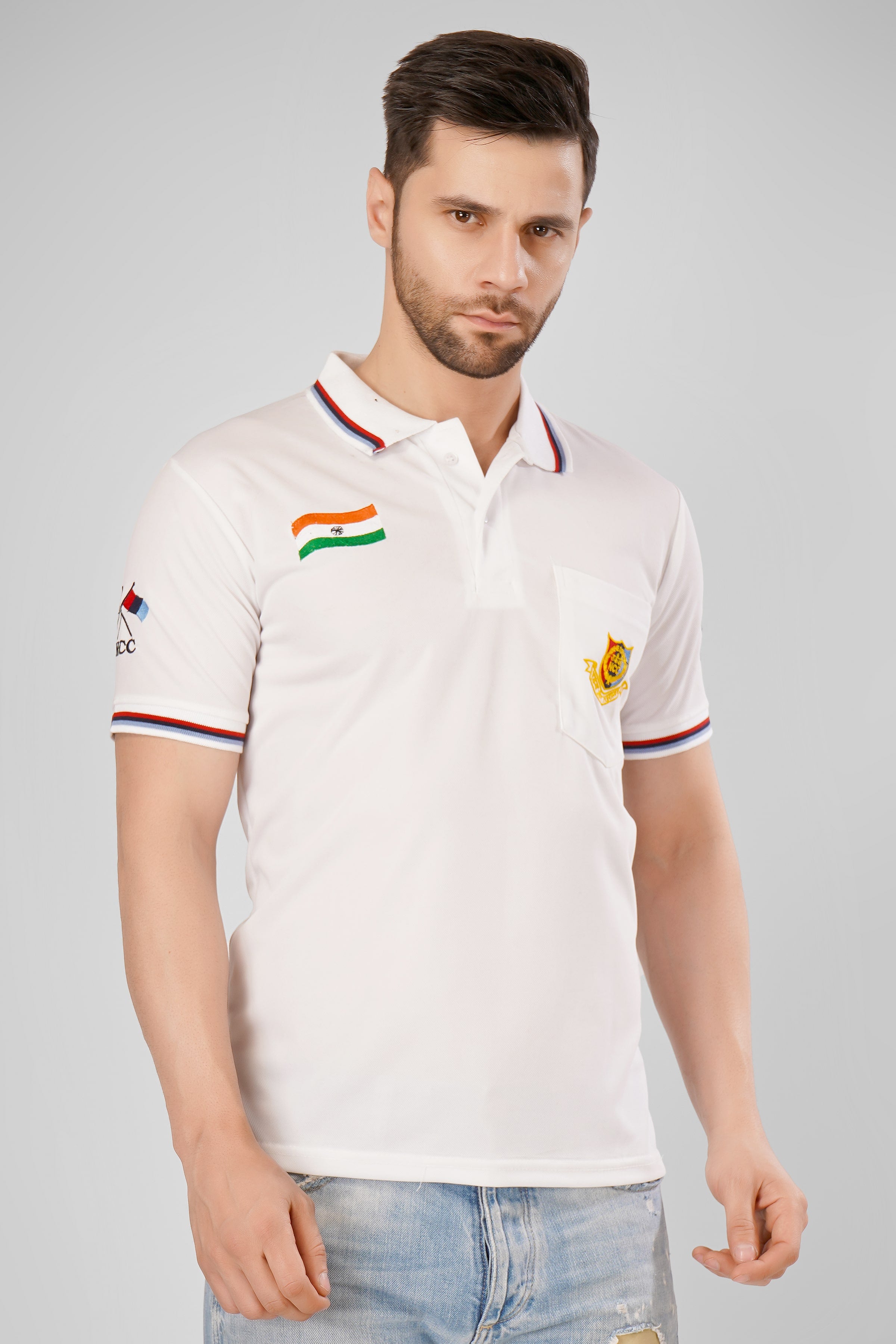 NCC White T-Shirt With Indian Flag