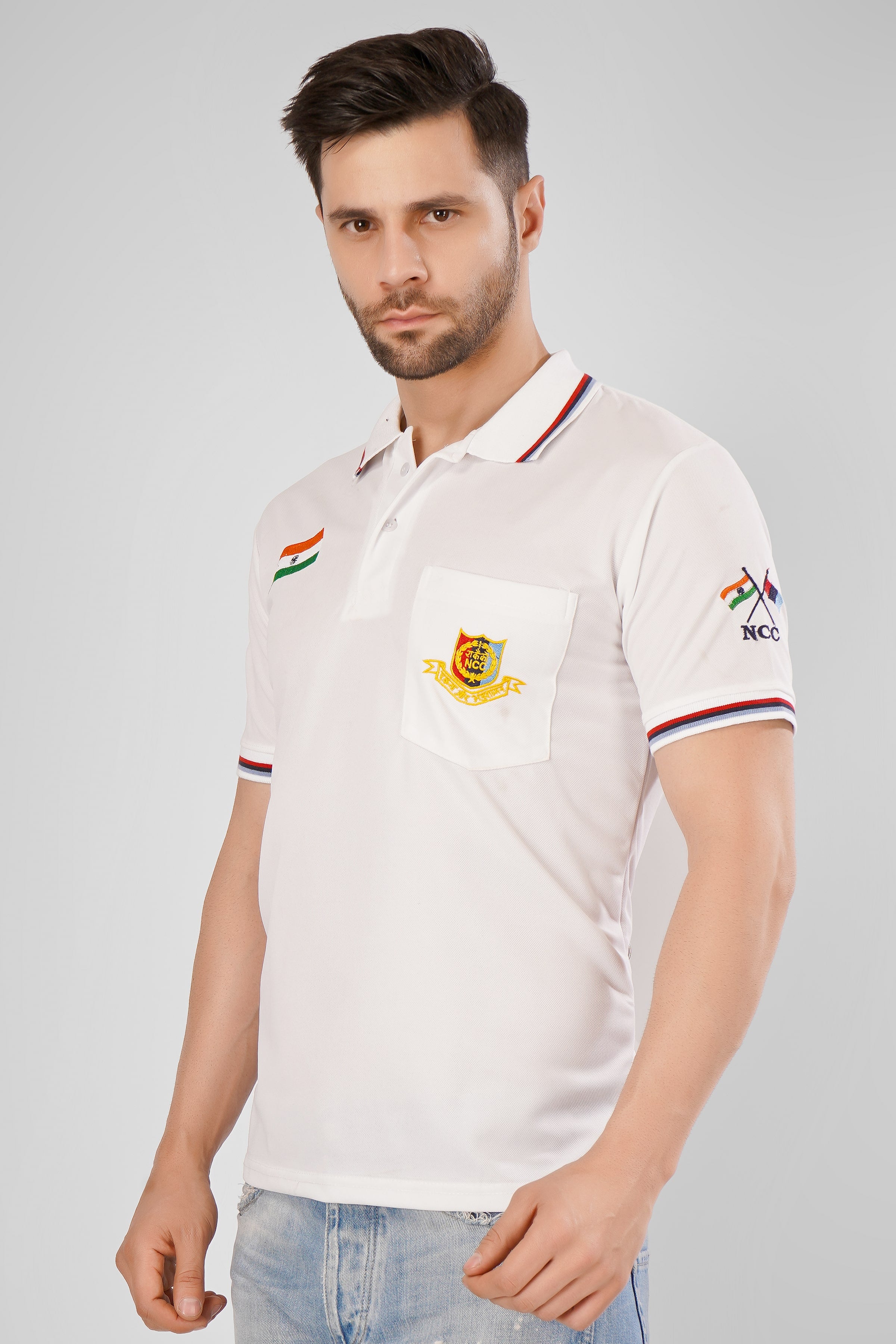 NCC White T-Shirt With Indian Flag