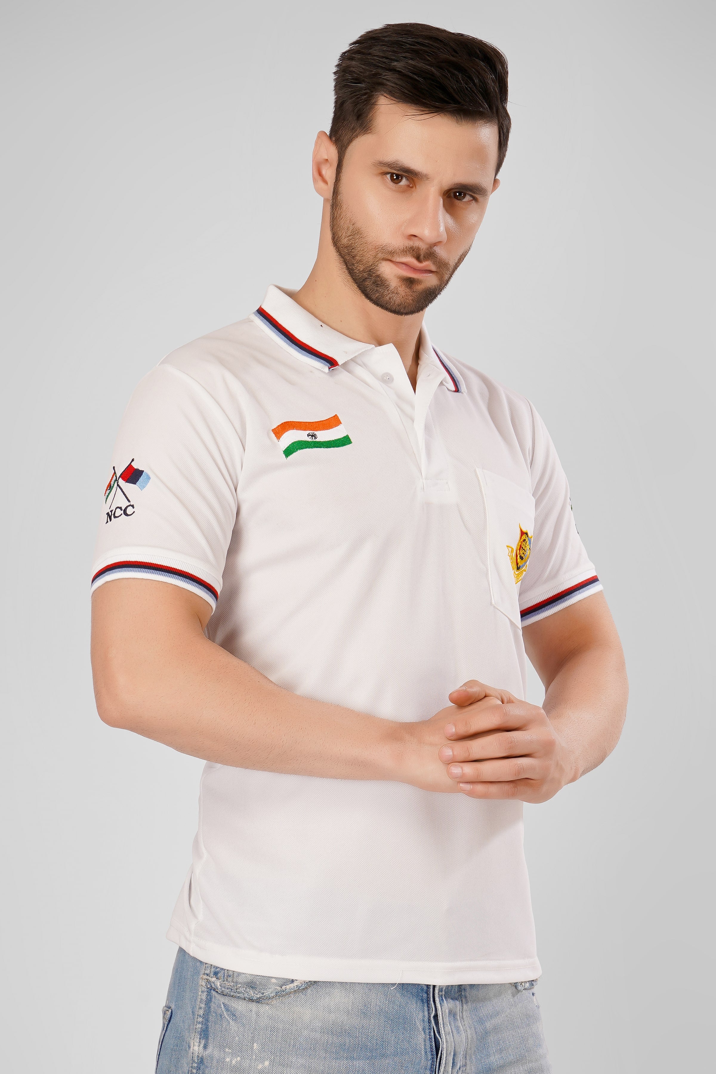 NCC White T-Shirt With Indian Flag