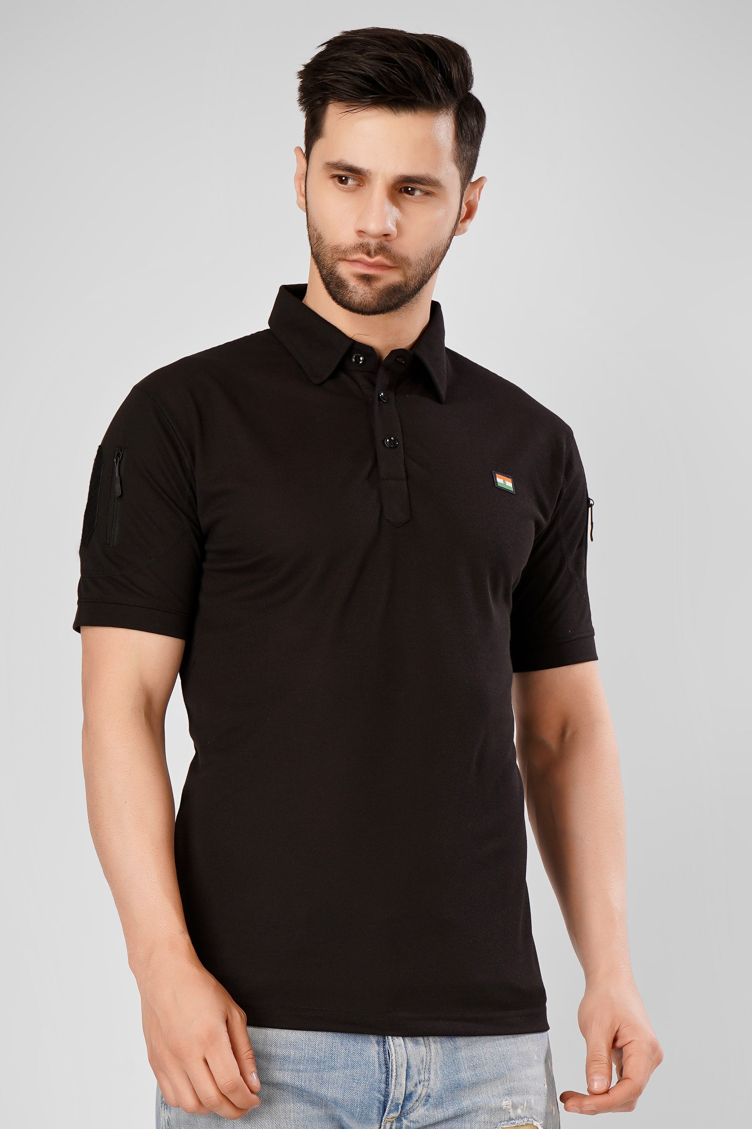 Black Mattee Tshirt With Indian Flag