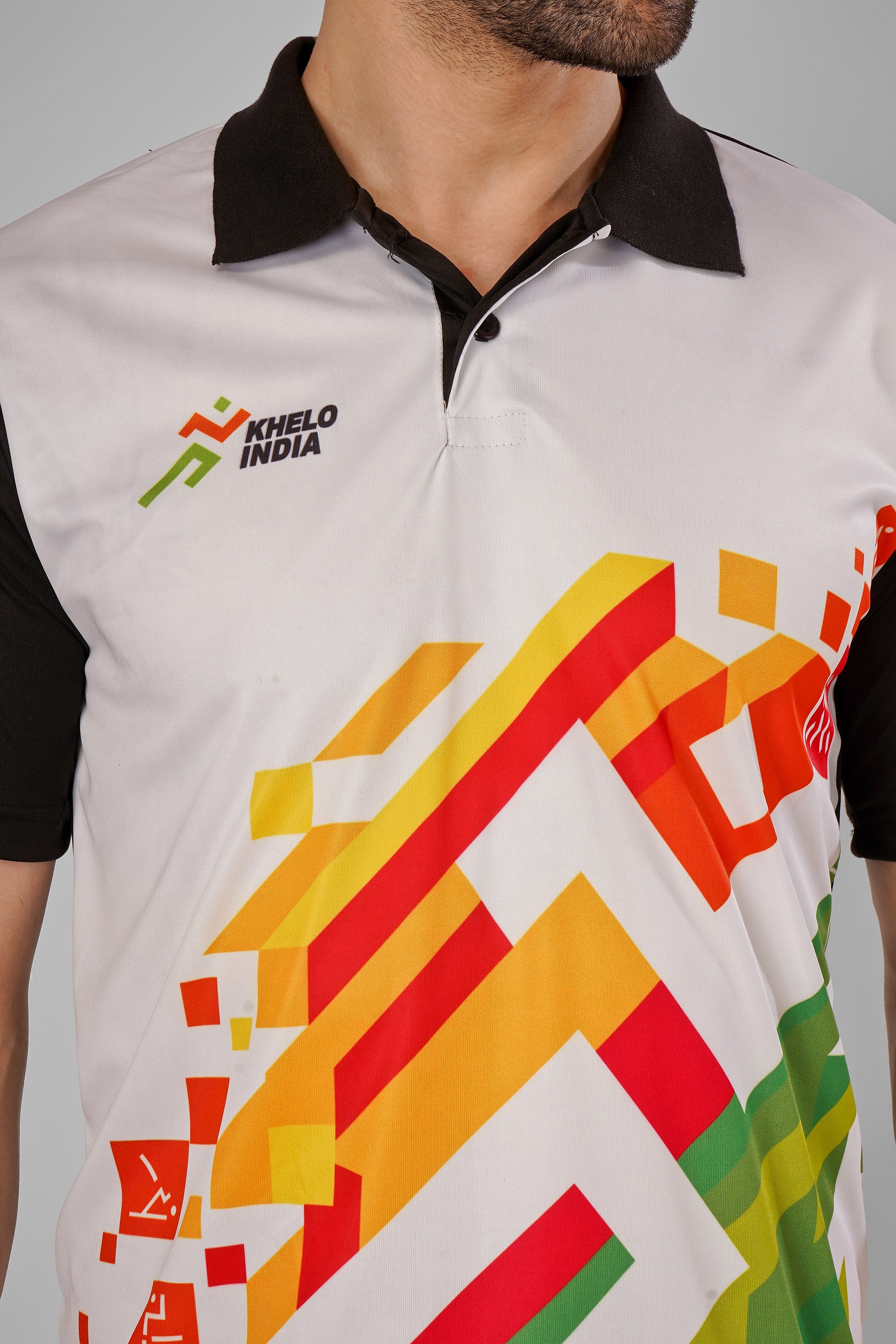 KHELO INDIA Black White Sports T-Shirts
