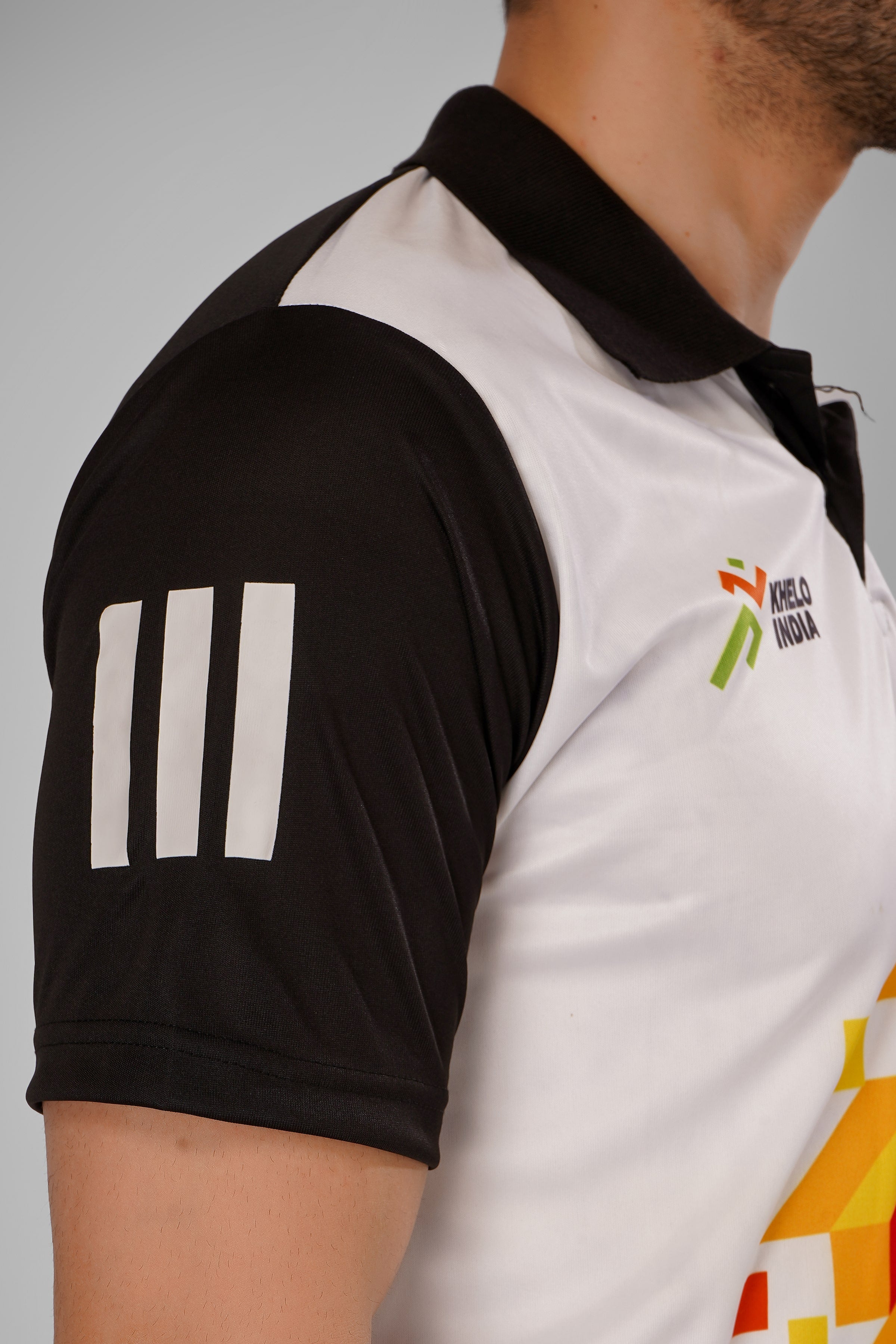 KHELO INDIA Black White Sports T-Shirts